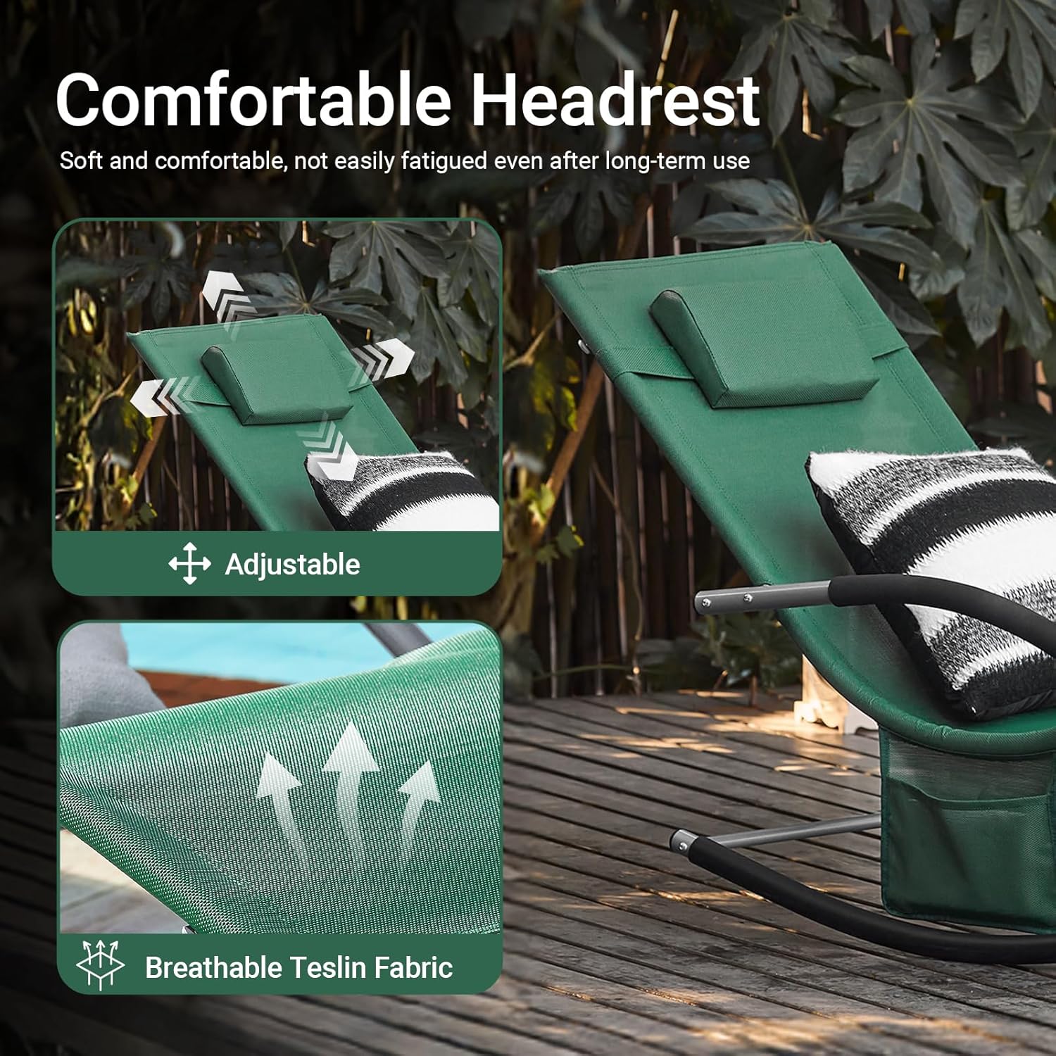 Garden Rocking Sun Lounger Recliner with Pillow Green