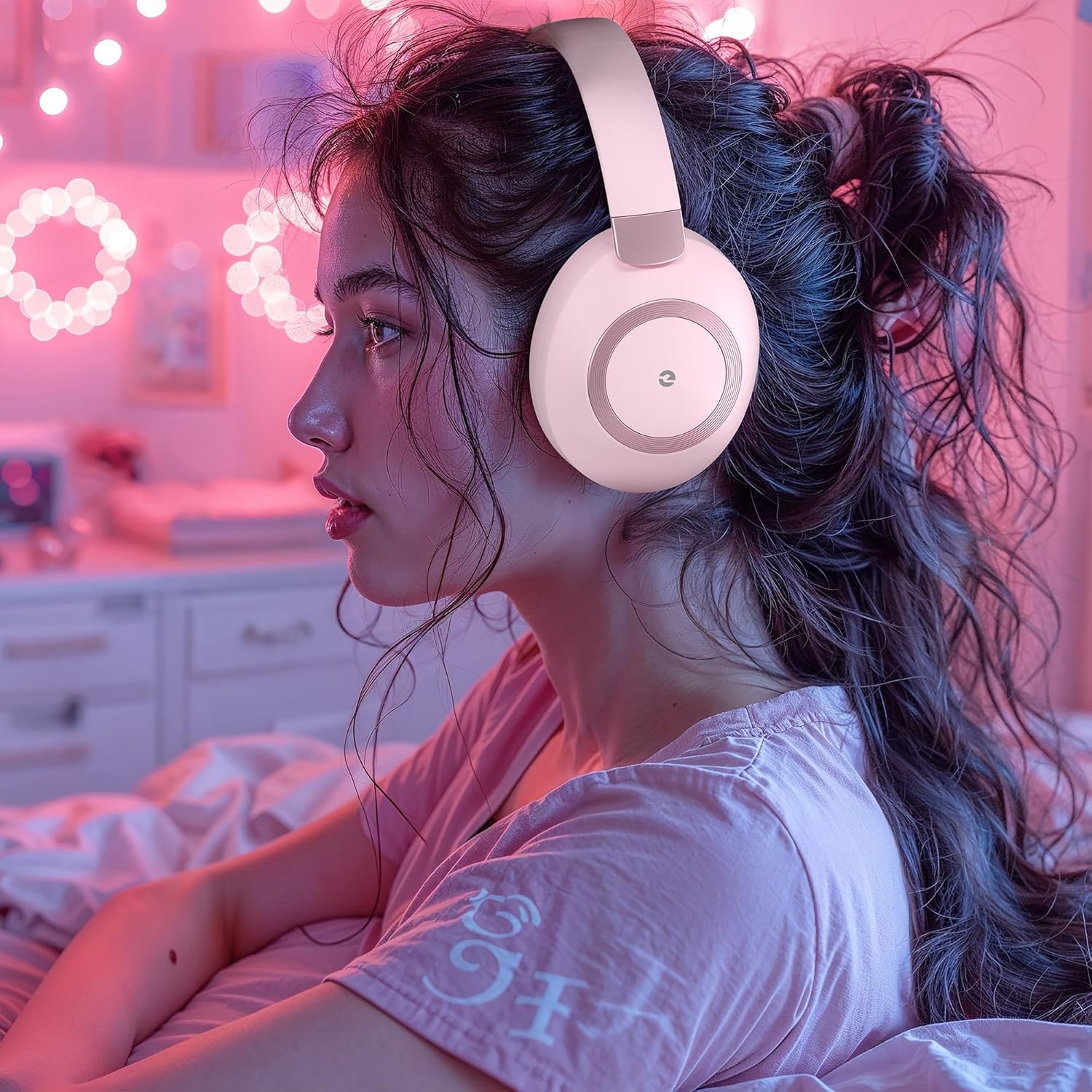 Wireless Noise Cancelling Over Ear Headphones 80Hr Battery Pink