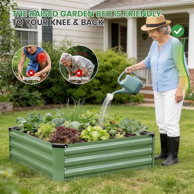 Set of 2 Metal Raised Garden Beds 90x90cm Olive Green