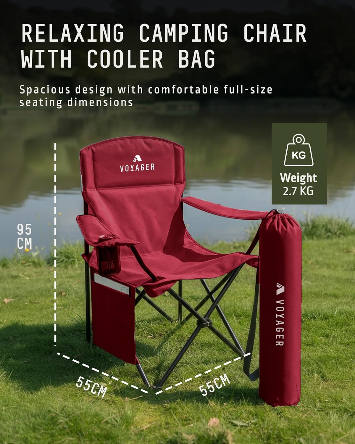 Folding Camping Chairs 2 Pack Cooler Bag Red Portable