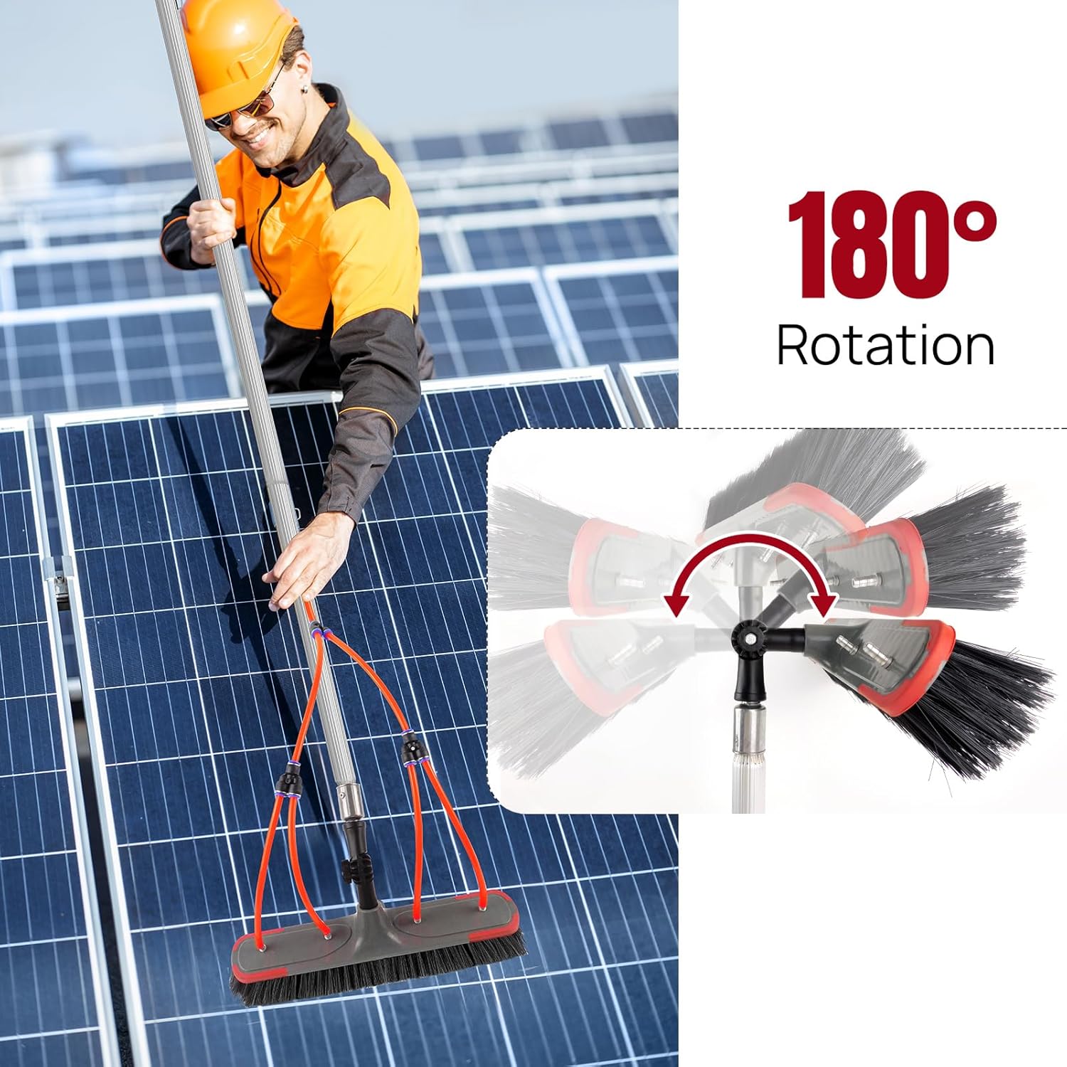 7M Telescopic Cleaning Brush with Water Hose for Solar Panels