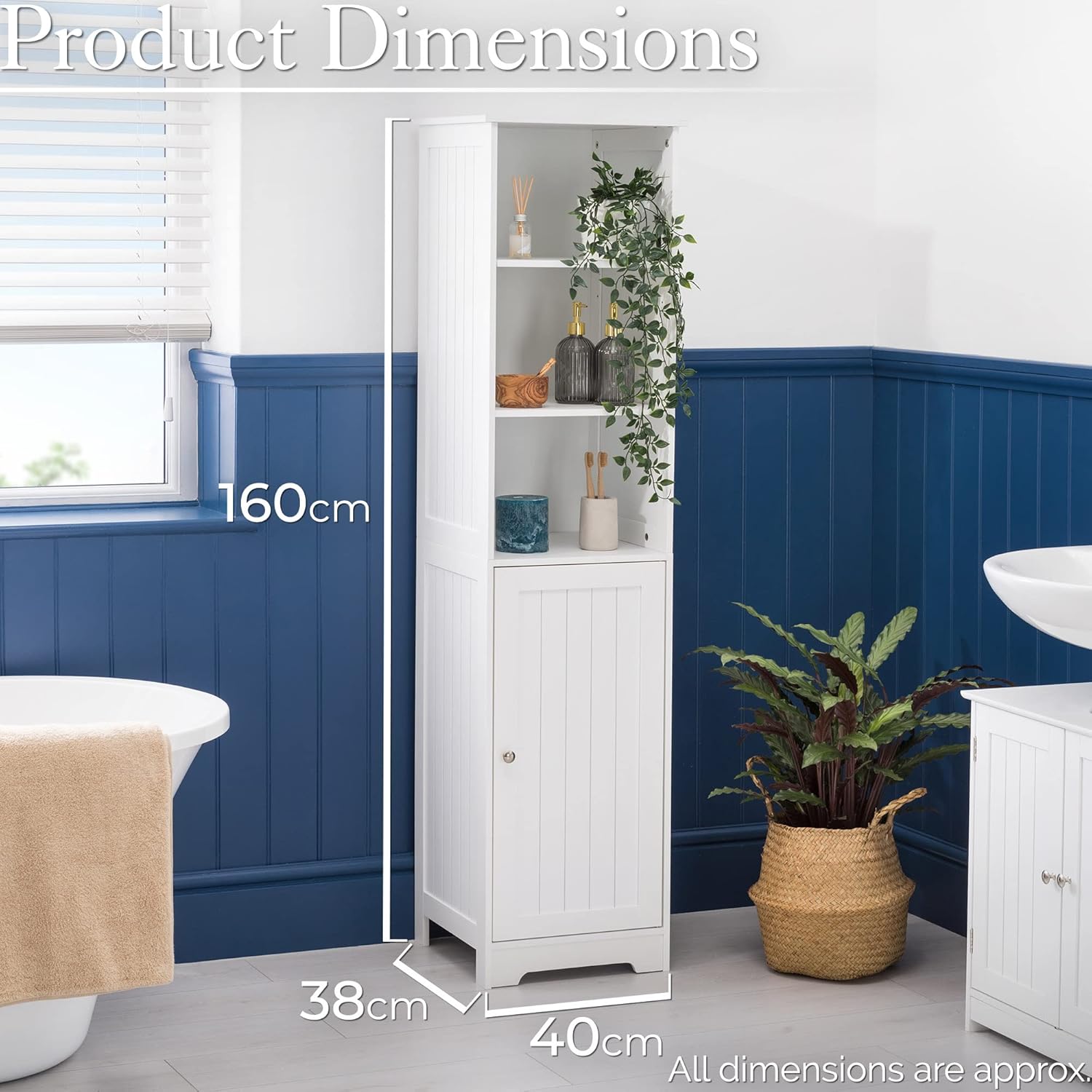 Tall Bathroom Tallboy Cabinet 3 Shelf Cupboard White 160cm