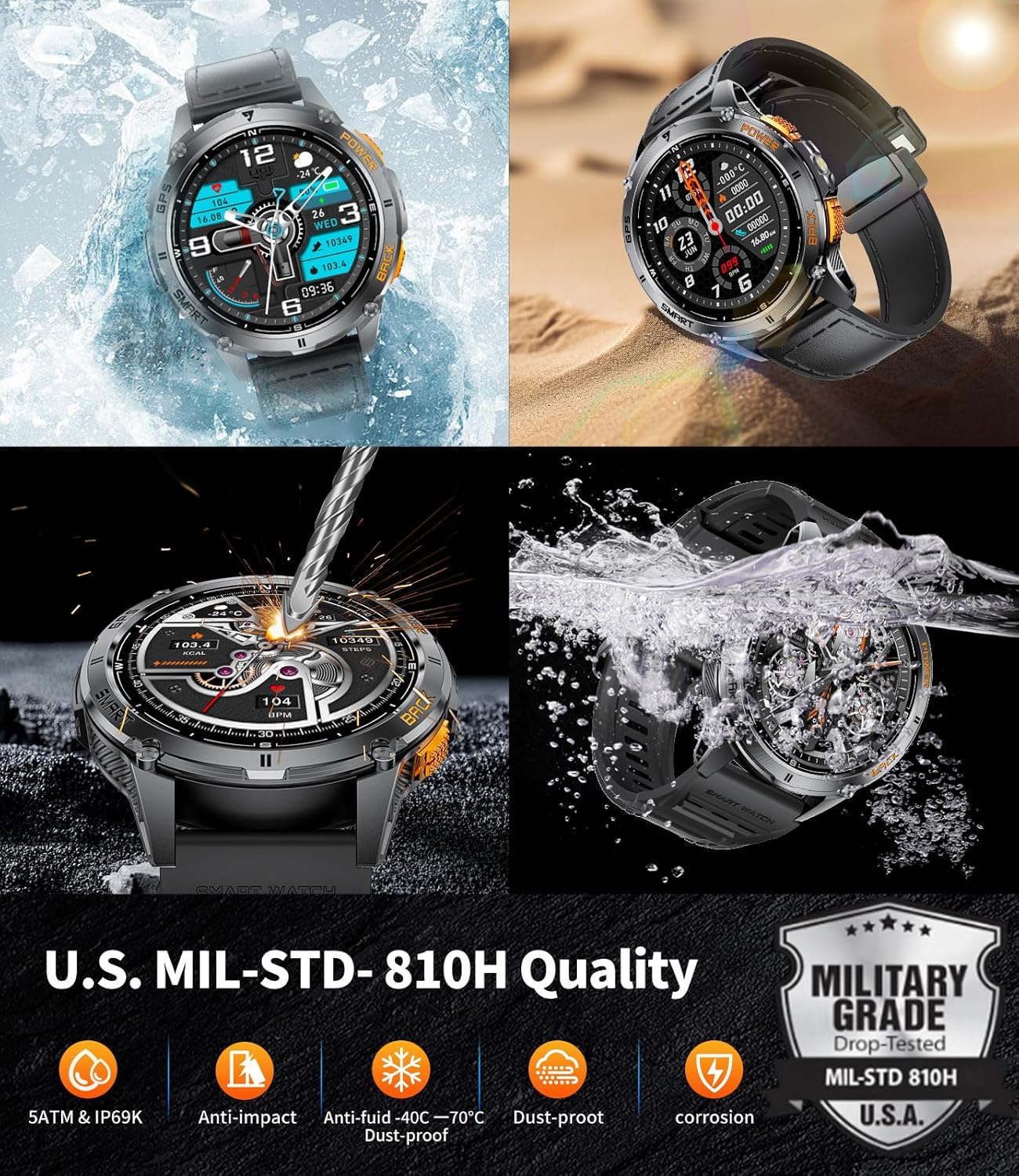 Military Smart Watch GPS AMOLED Bluetooth Call 170 Sport Modes