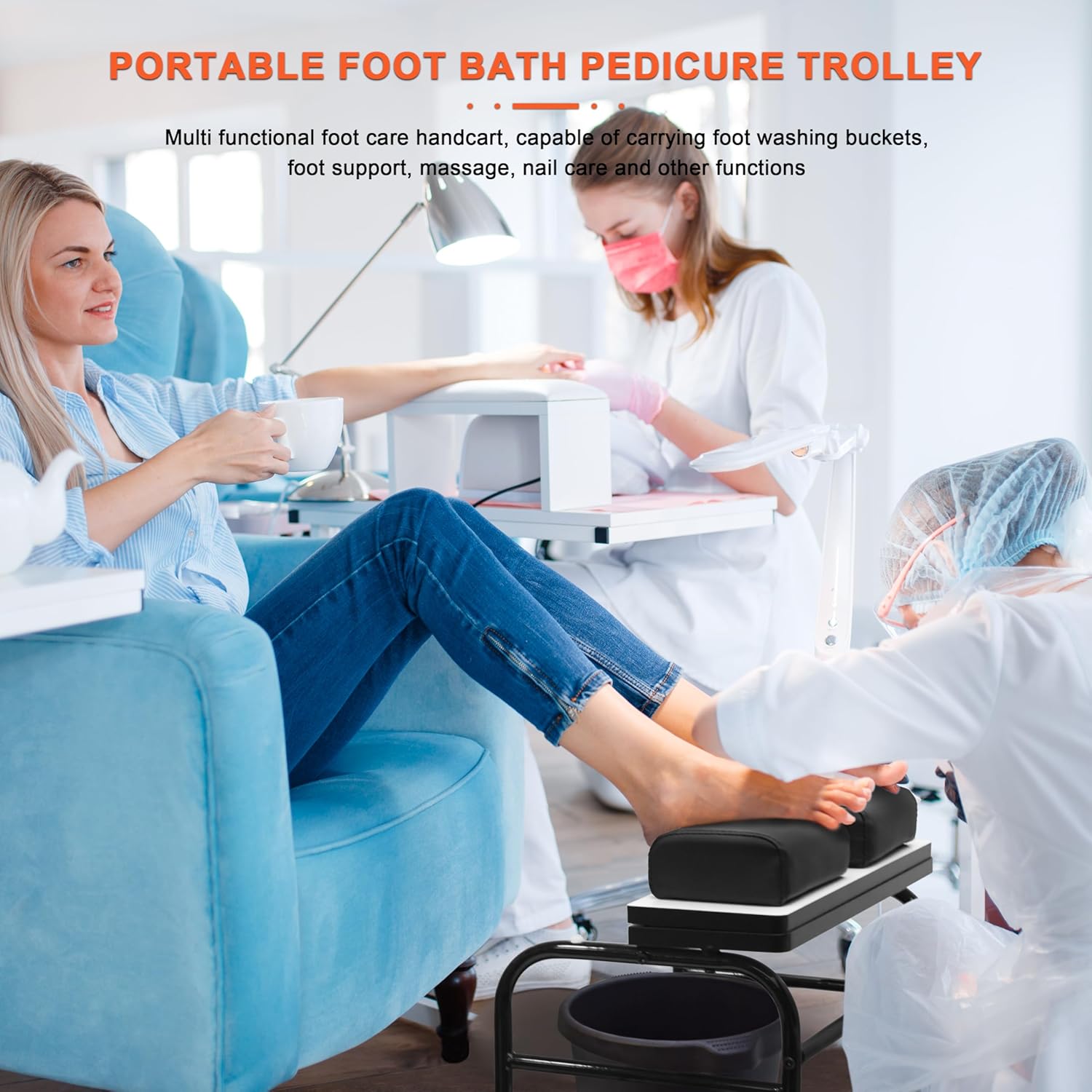 Pedicure Foot Cart Trolley with Wheels Salon Spa Foot Rest Stand