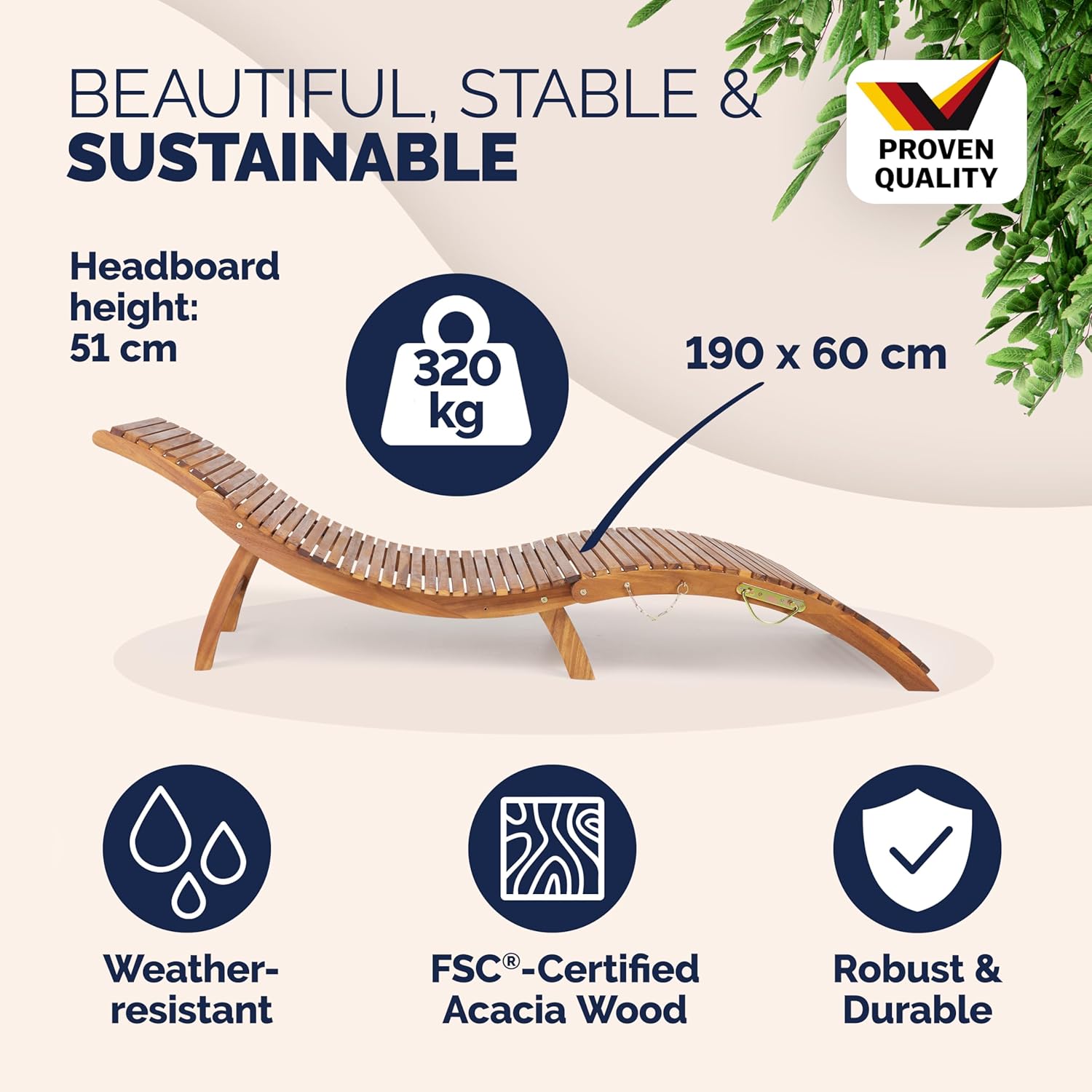 Foldable Wooden Sun Lounger Acacia Garden Recliner Brown
