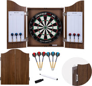 Dartboard Cabinet Set Sisal Board Wooden Case 6 Steel Tip Darts