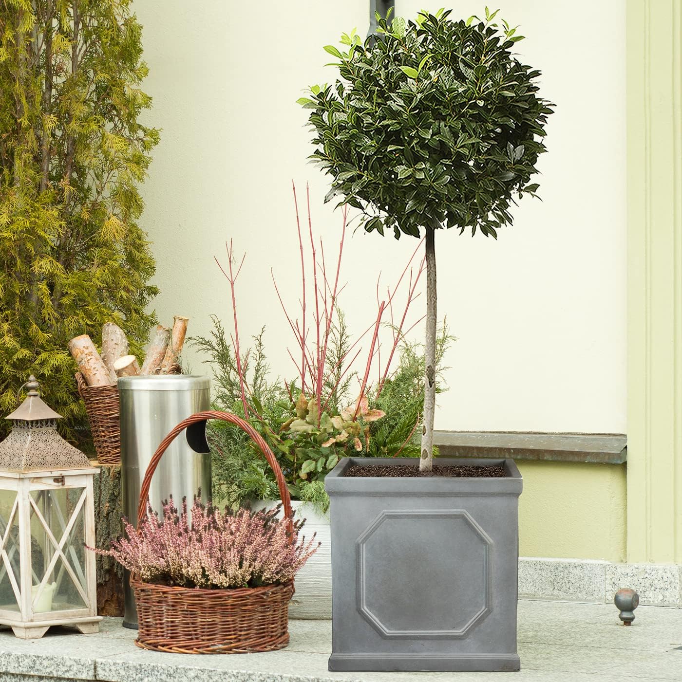 55cm Large Square Planter Faux Lead Garden Pot Grey Tree Box