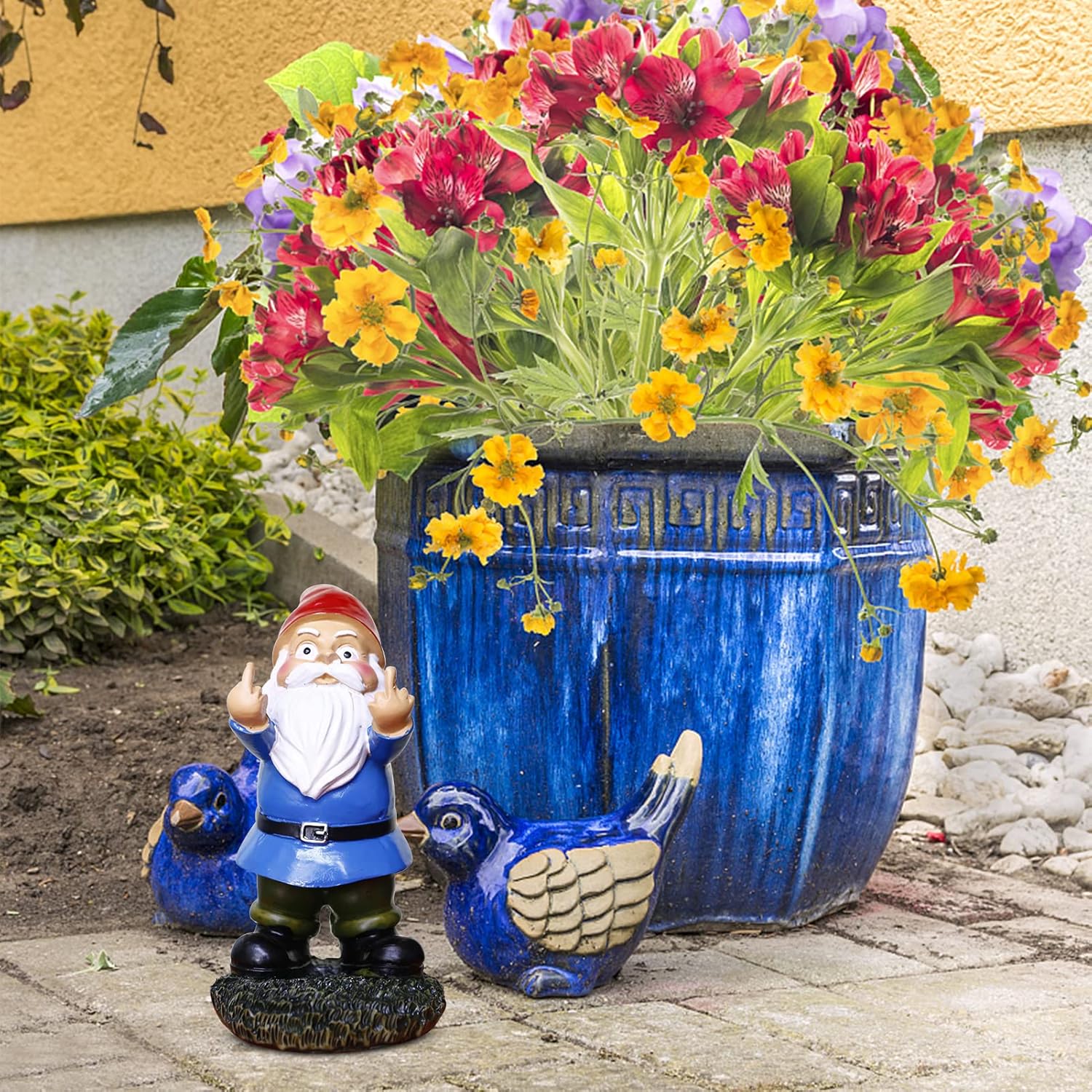 Funny Garden Gnome Middle Finger Statue Outdoor Naughty Decor