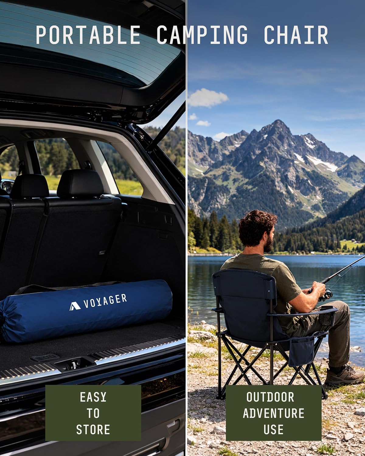 Folding Camping Chair 2 Pack Pocket Cup Holder Navy