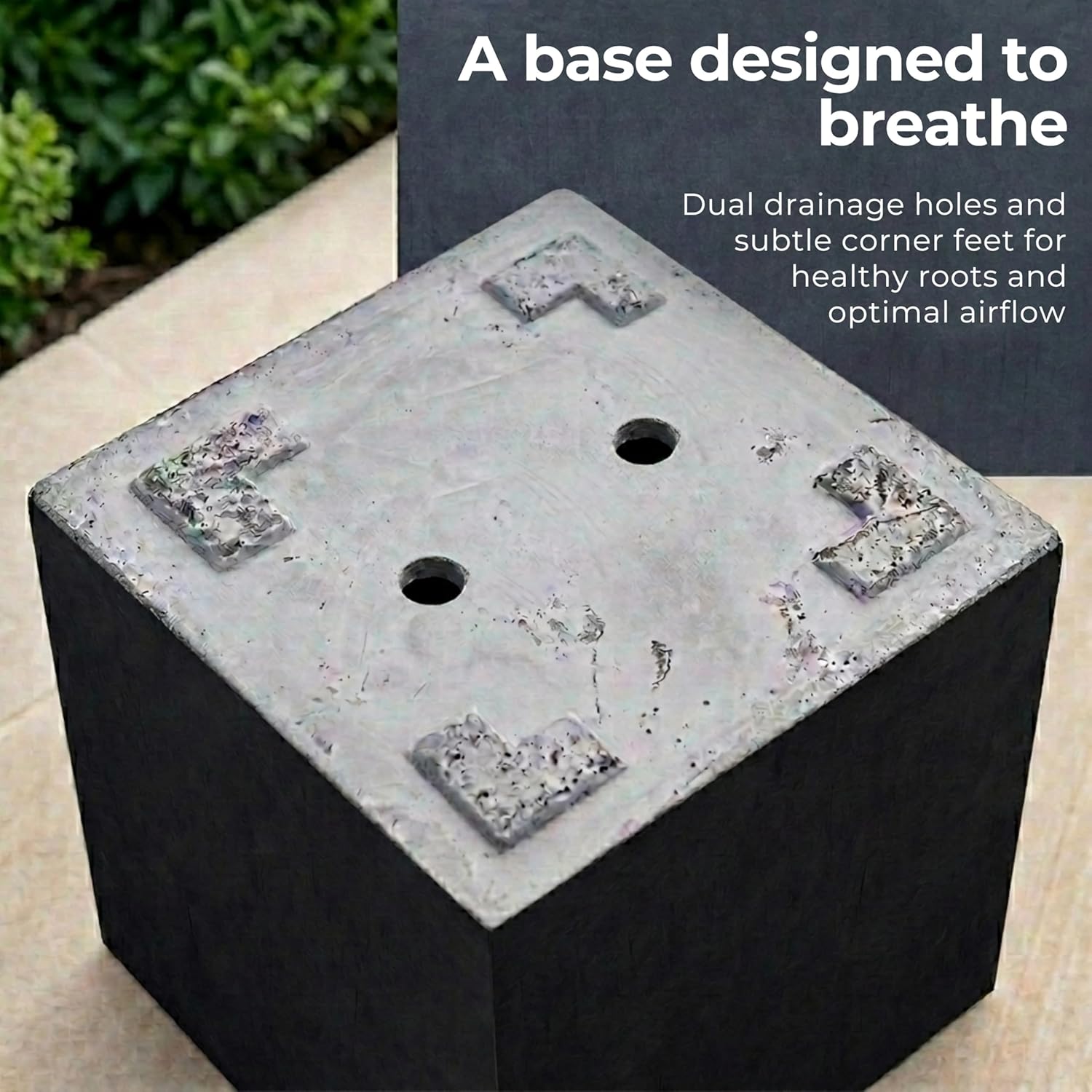 50cm Large Square Planter Black Stone Effect Tree Pot Drainage