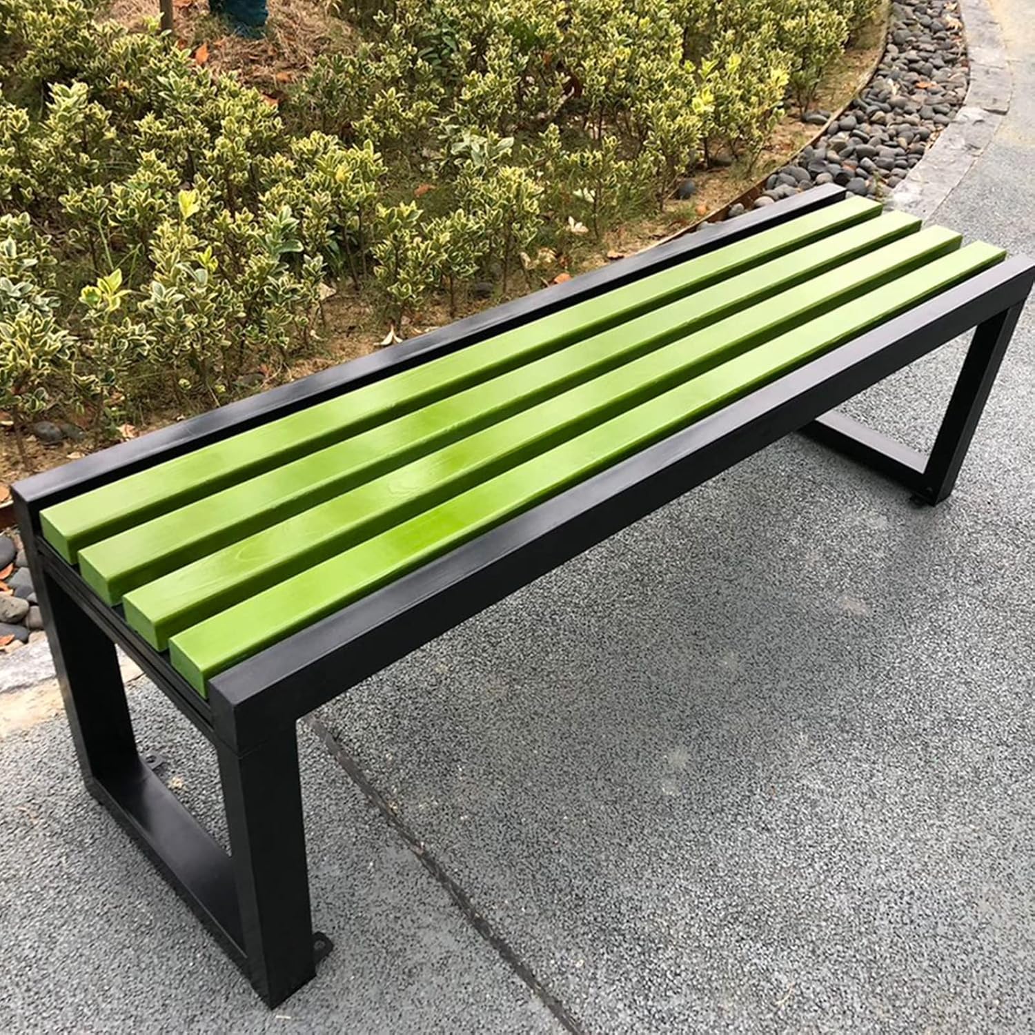 Weatherproof Outdoor Garden Bench Steel Wood Patio Seat Green 100x40x45cm