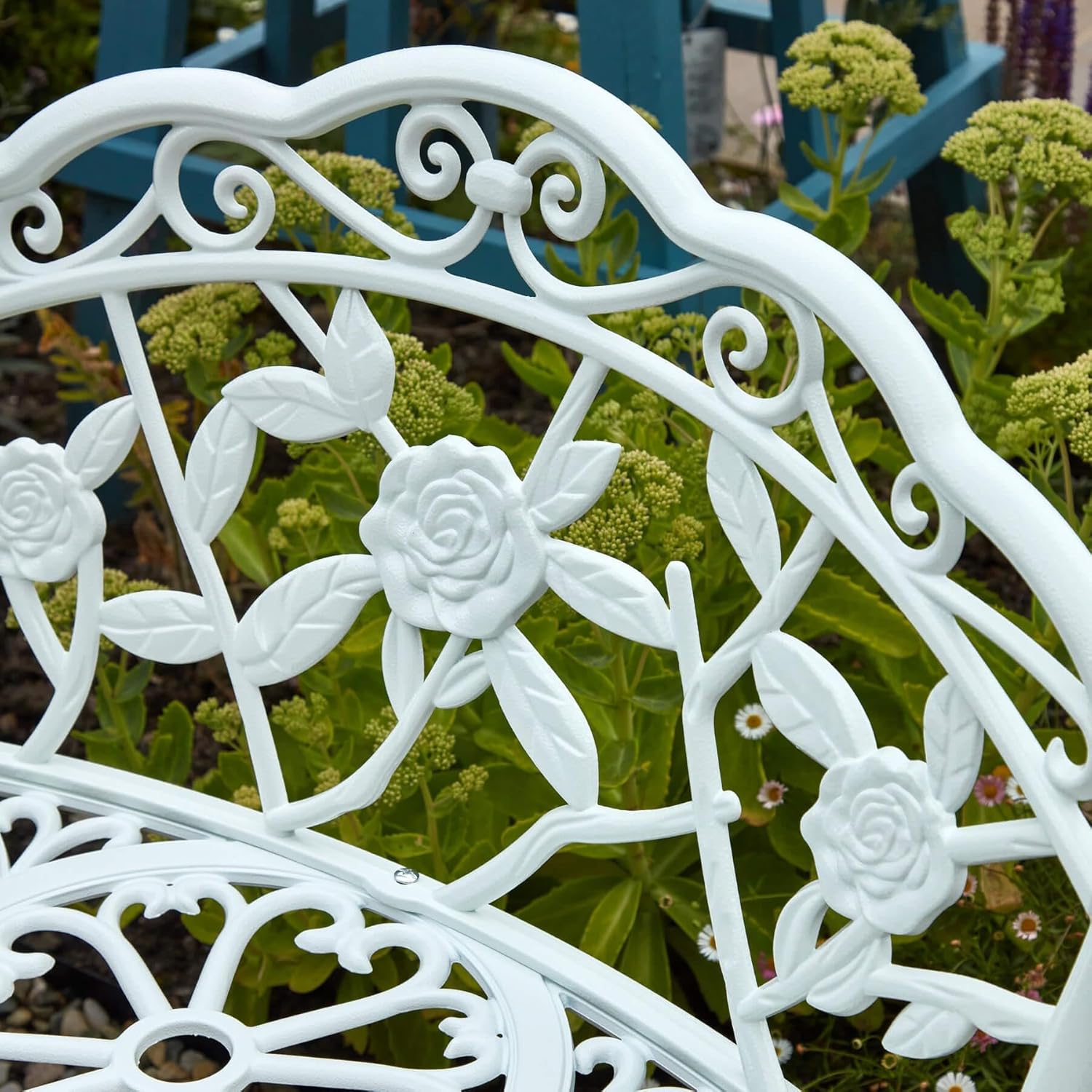 2 Seater Cast Iron Garden Bench Rose Design Patio Seat White