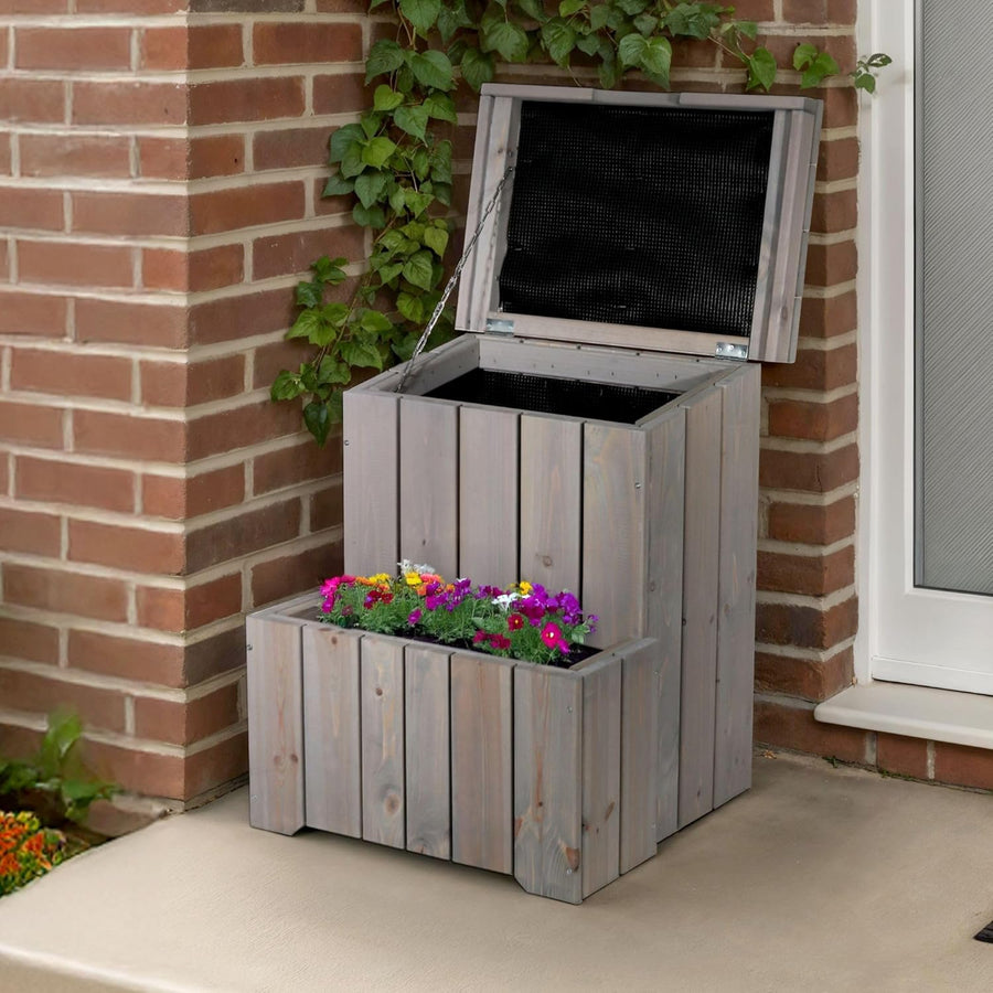 Outdoor Parcel Box with Planter Waterproof Wooden Delivery Storage