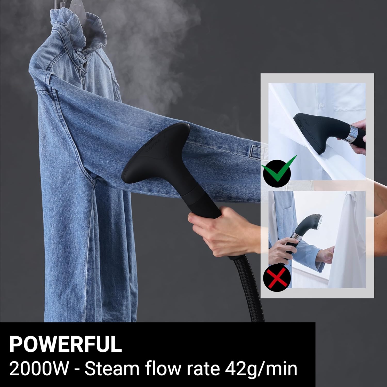 Upright Garment Steamer 2000W 42g Steam 2.5L Tank Mobile