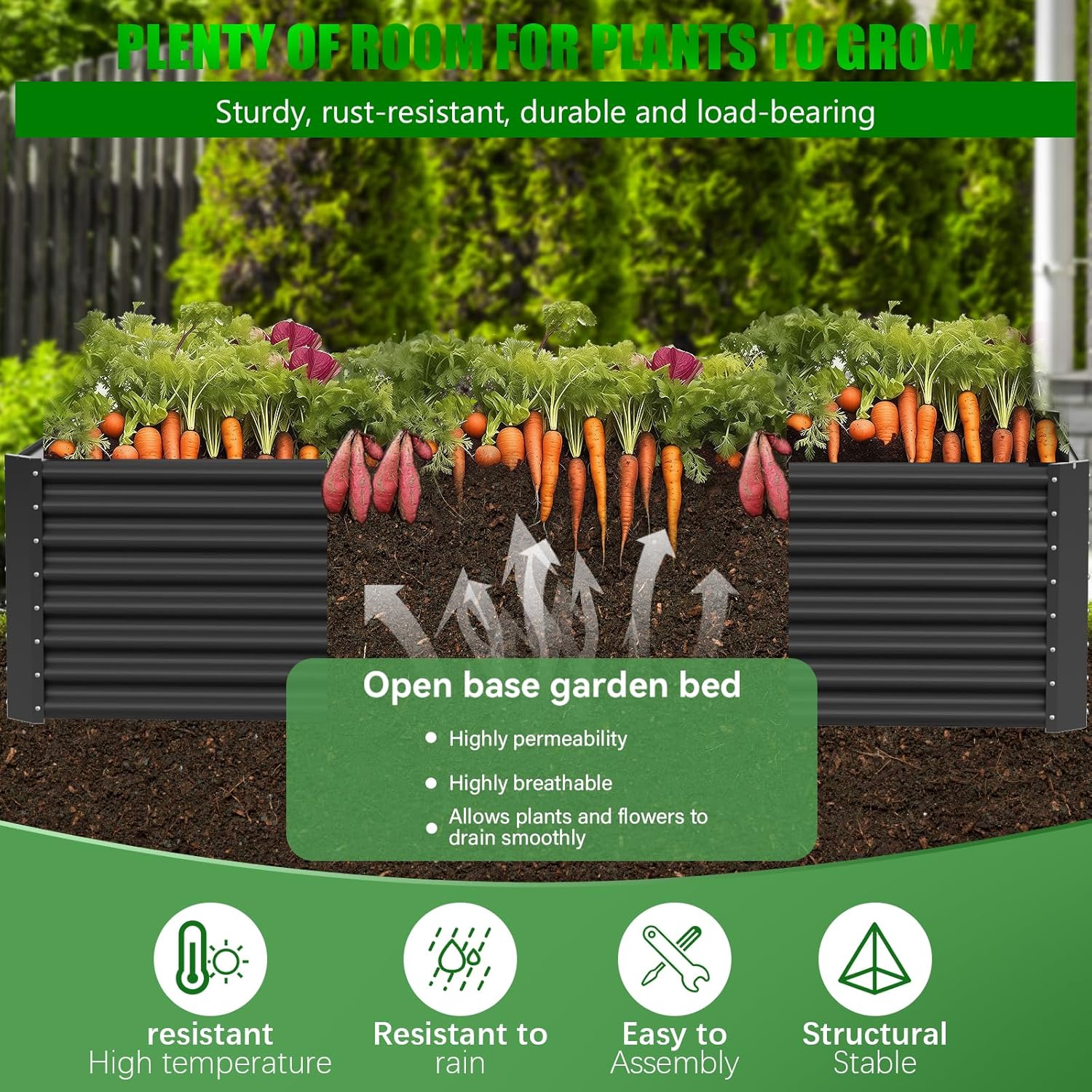 Extra Large Metal Raised Garden Bed 244cm Black Steel