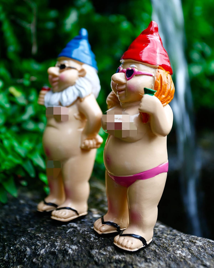 2pcs Funny Garden Gnome Statue Resin Outdoor Lawn Decor Set