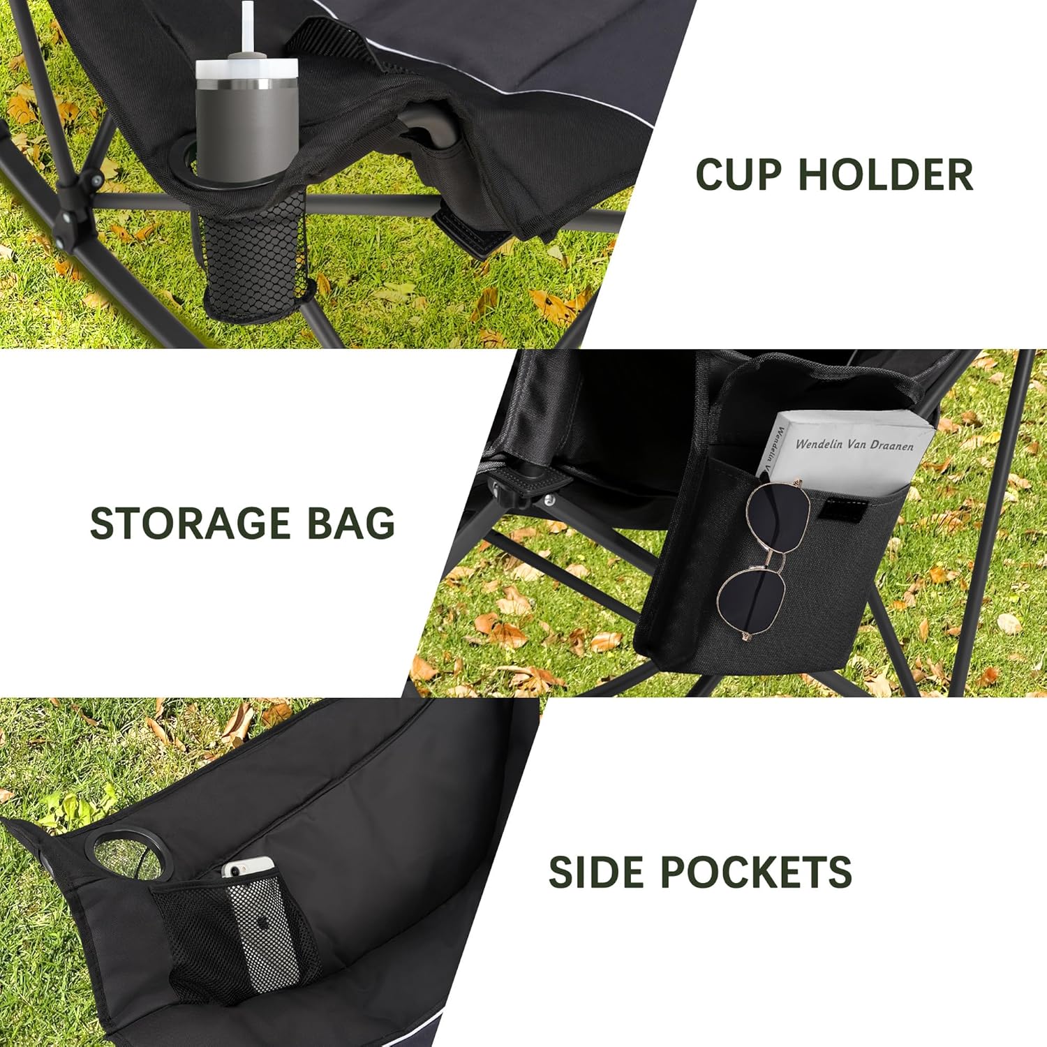 Oversized Rocking Camping Chair with Headrest 400LB Grey