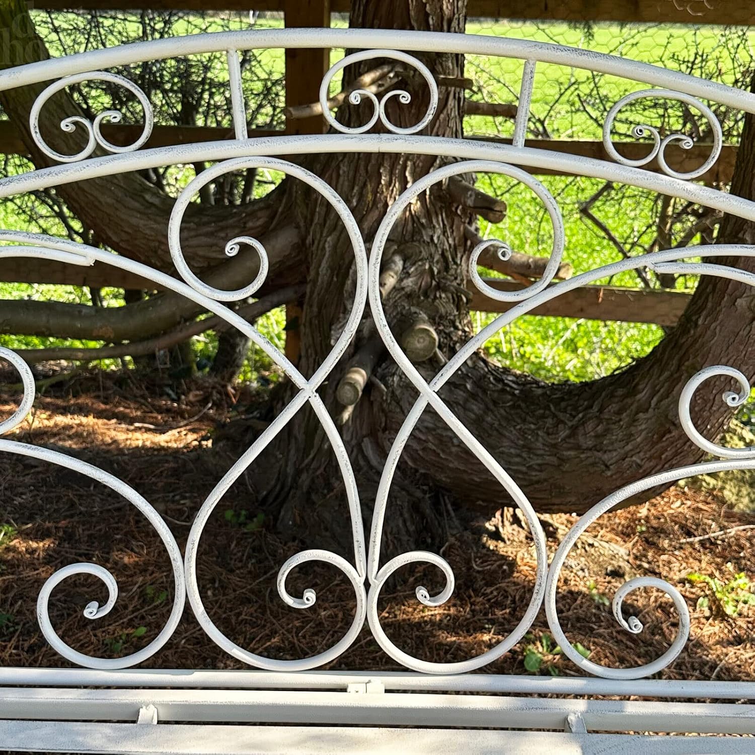 Vintage White Metal Garden Bench 2 Seater French Country Seat