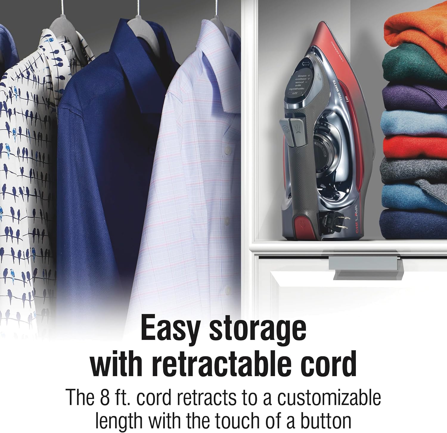 1700W Steam Iron with Ceramic Soleplate Retractable Cord