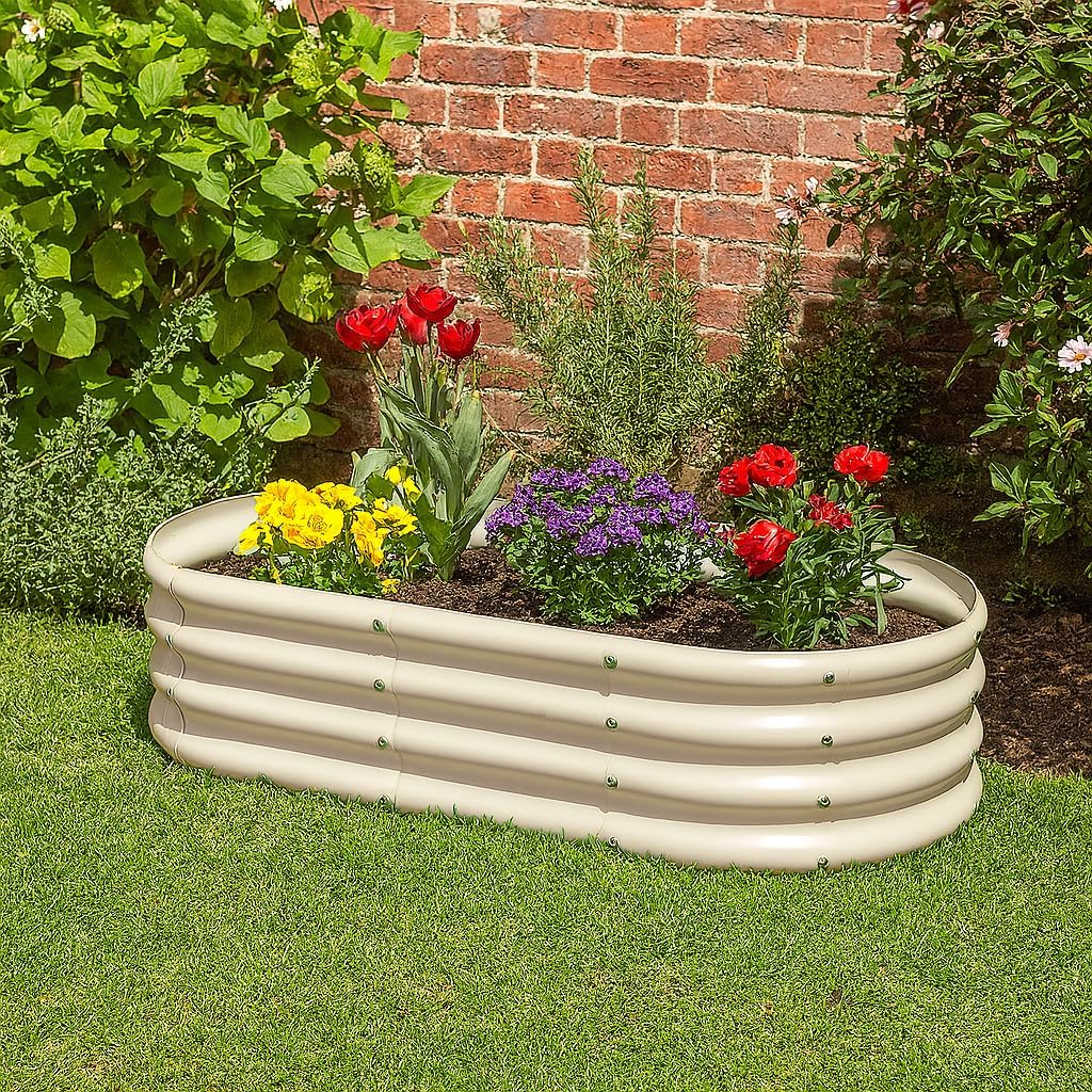 Raised Garden Bed Set 2 Steel Planter 120x60cm Ivory