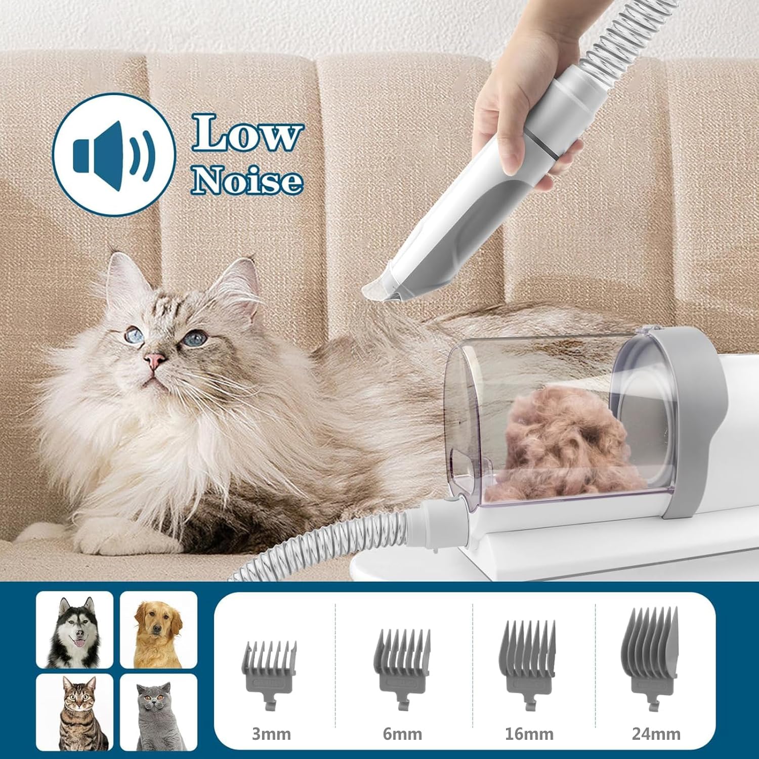Dog Grooming Vacuum Kit 7 Tools 99 Hair Remover Set