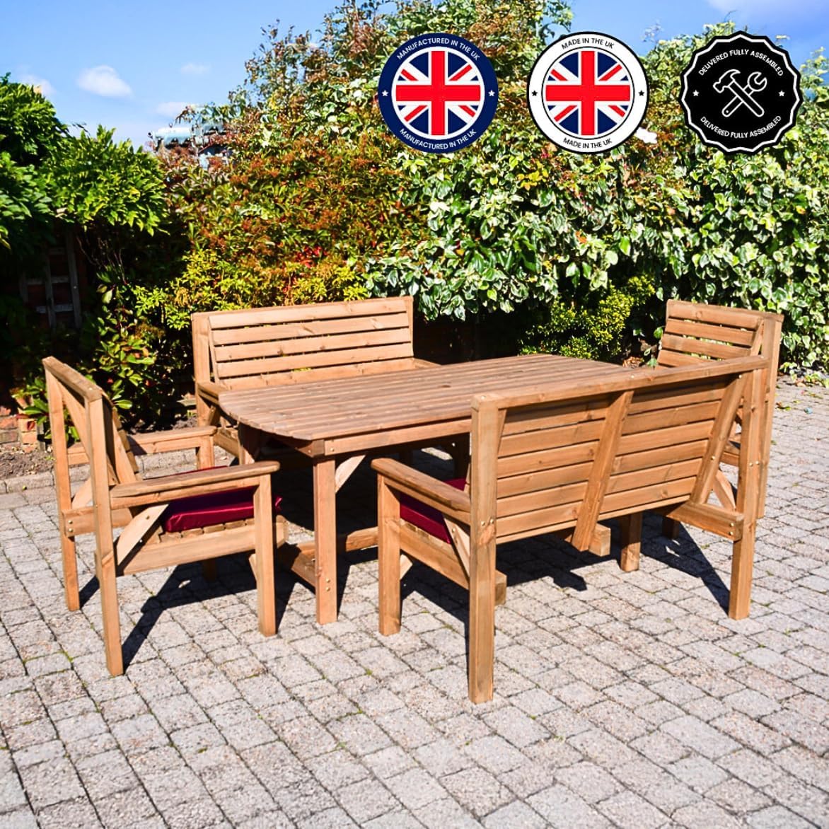 6FT Wooden Garden Dining Set Table 2 Benches & 2 Chairs