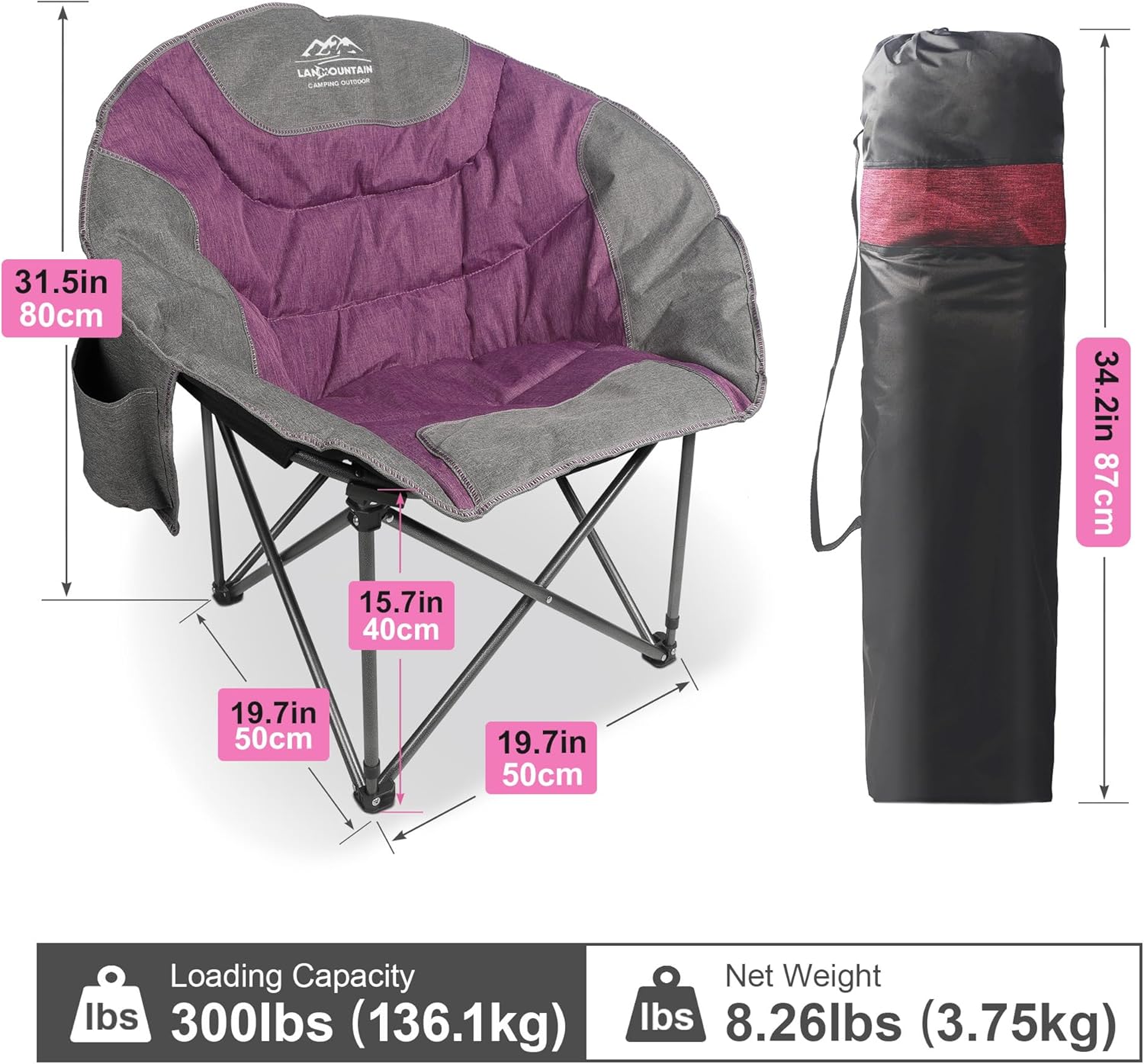 Moon Camping Chair Round Folding Cooler Purple