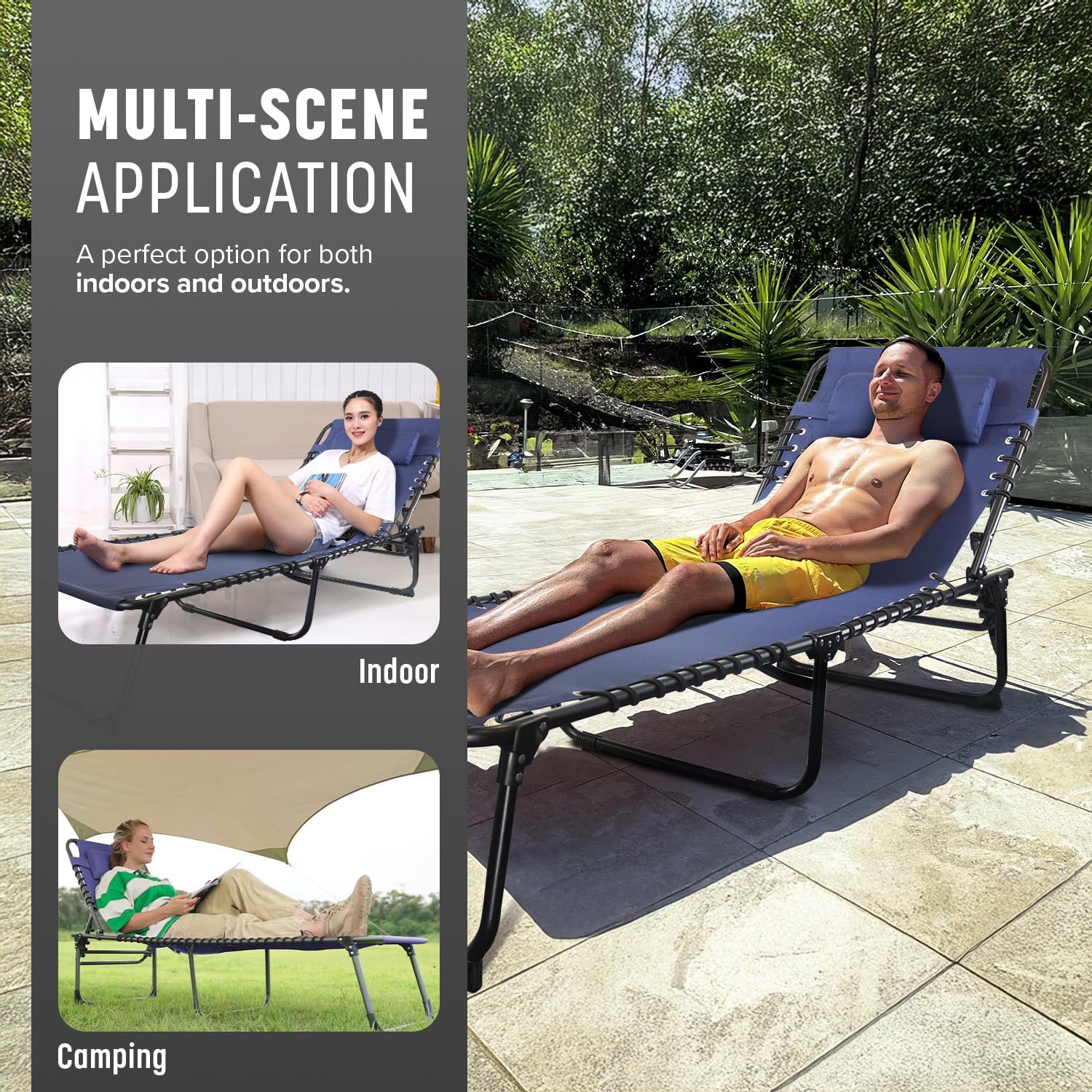 Foldable Recliner Sun Lounger Deep Navy Lightweight