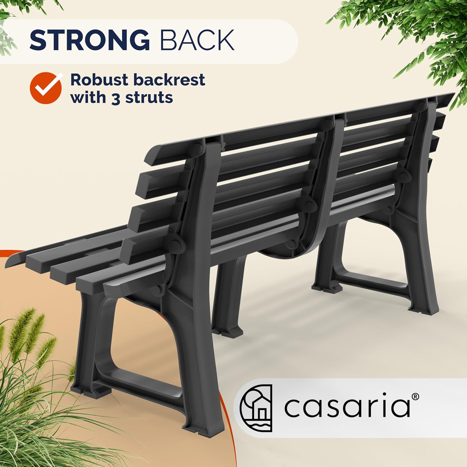 3 Seater Plastic Garden Bench Weatherproof Patio Seat Anthracite