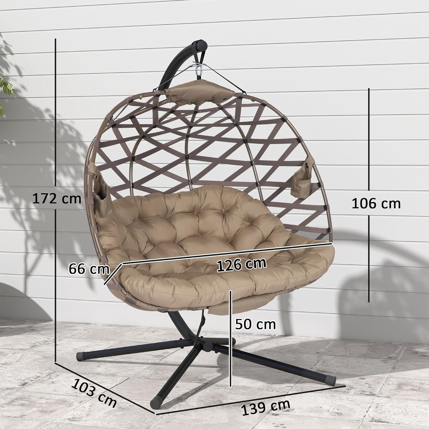 Double Hanging Egg Chair Stand Plush Cushion Sand Weave