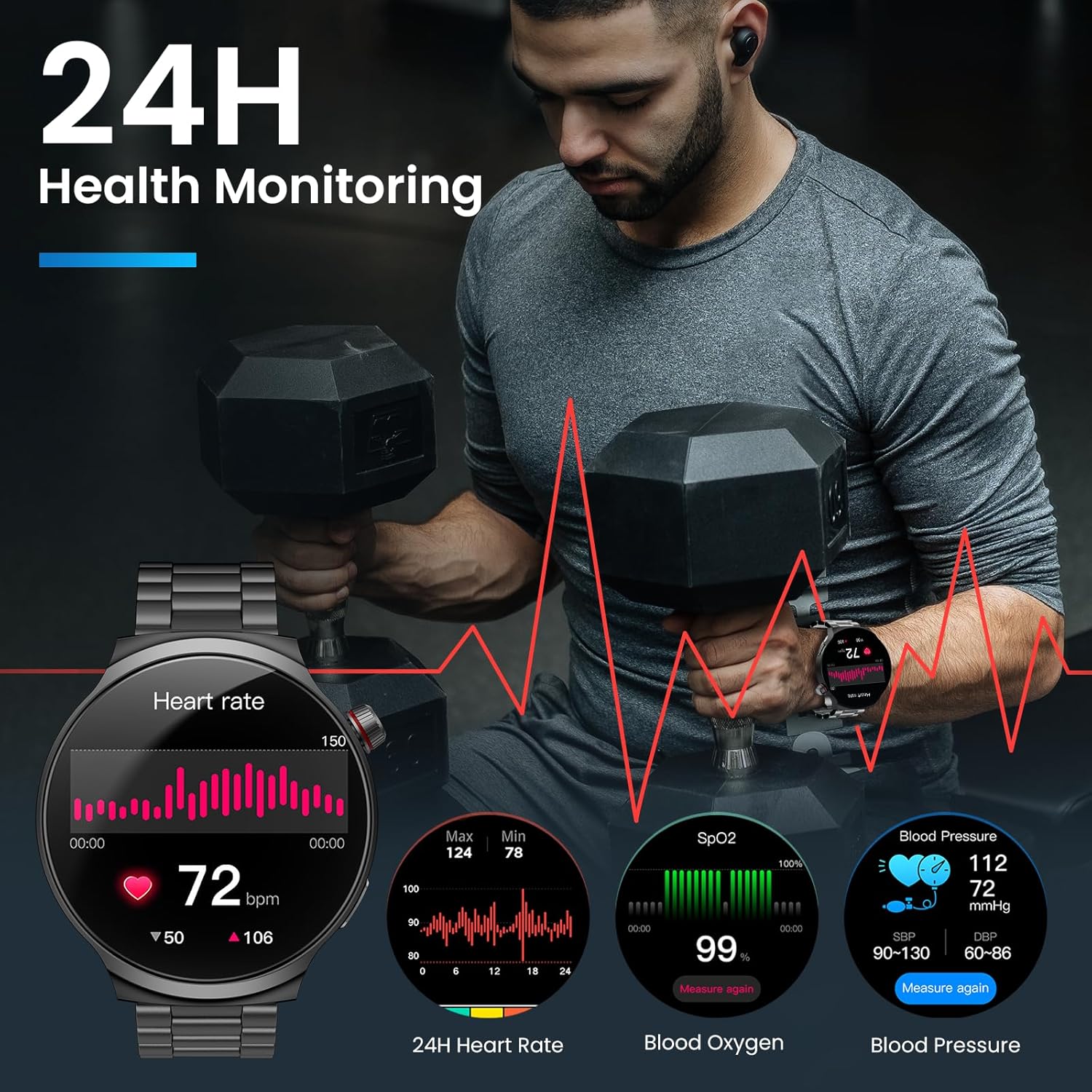 Mens Ultra Large Smart Watch 120 Day Battery Calls