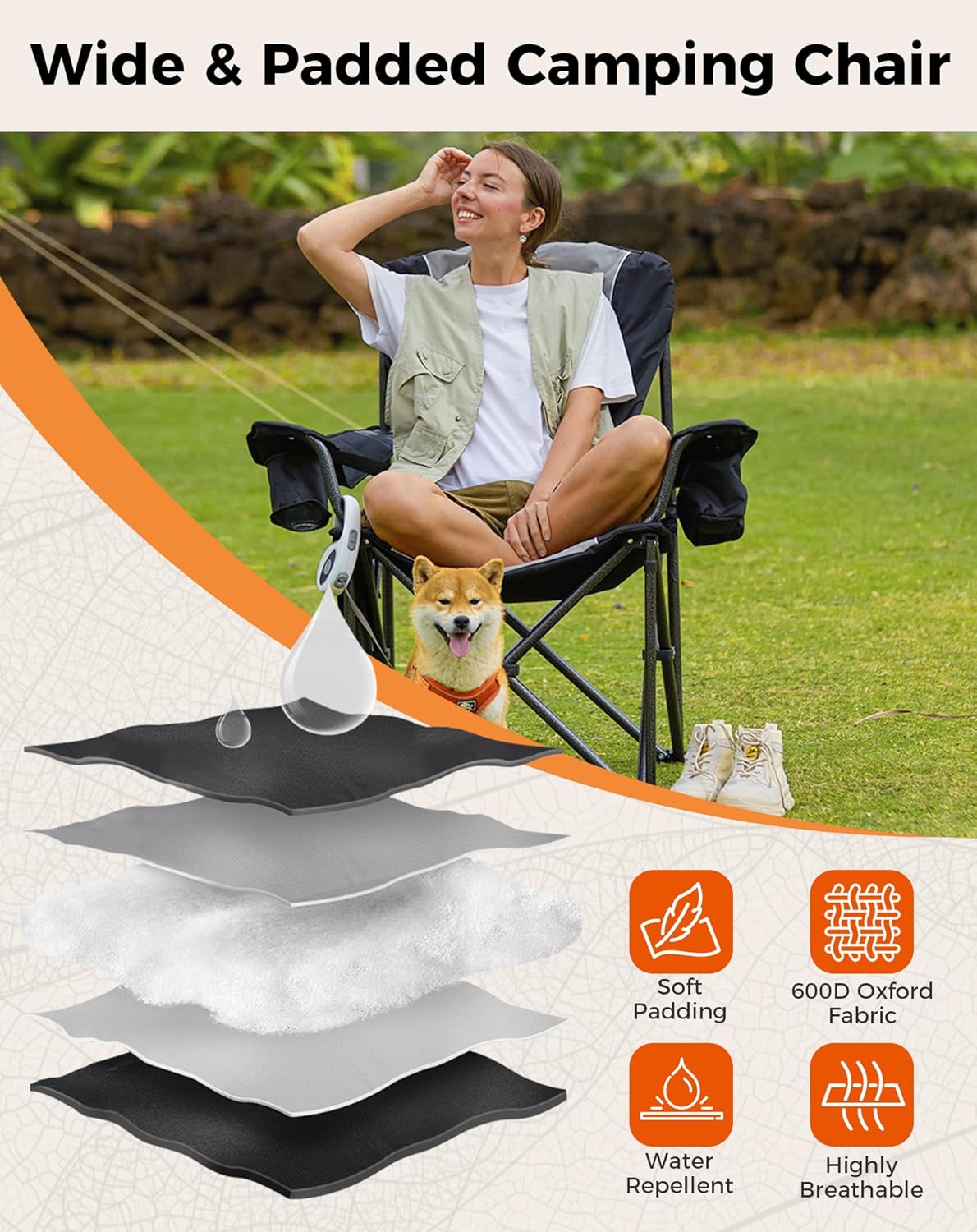 Oversized Camping Chair 205KG Cooler Lumbar