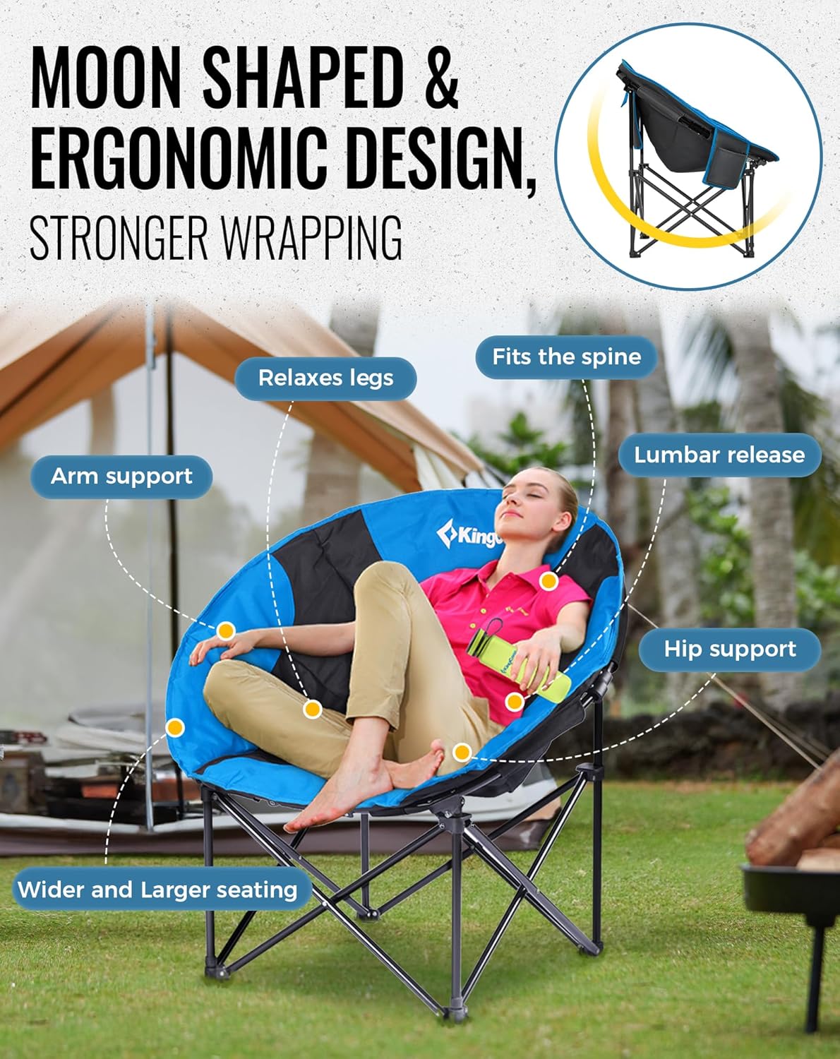 Moon Camping Chair XXL Padded Folding Seat Blue