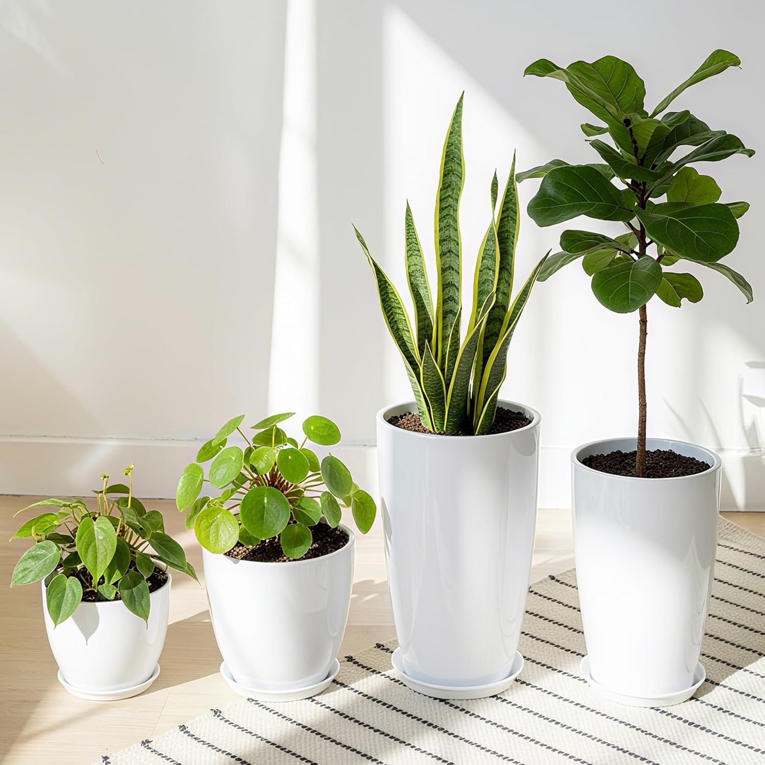 Plant Pots Set of 4 White Tall Planters 25 30 35cm Indoor Outdoor