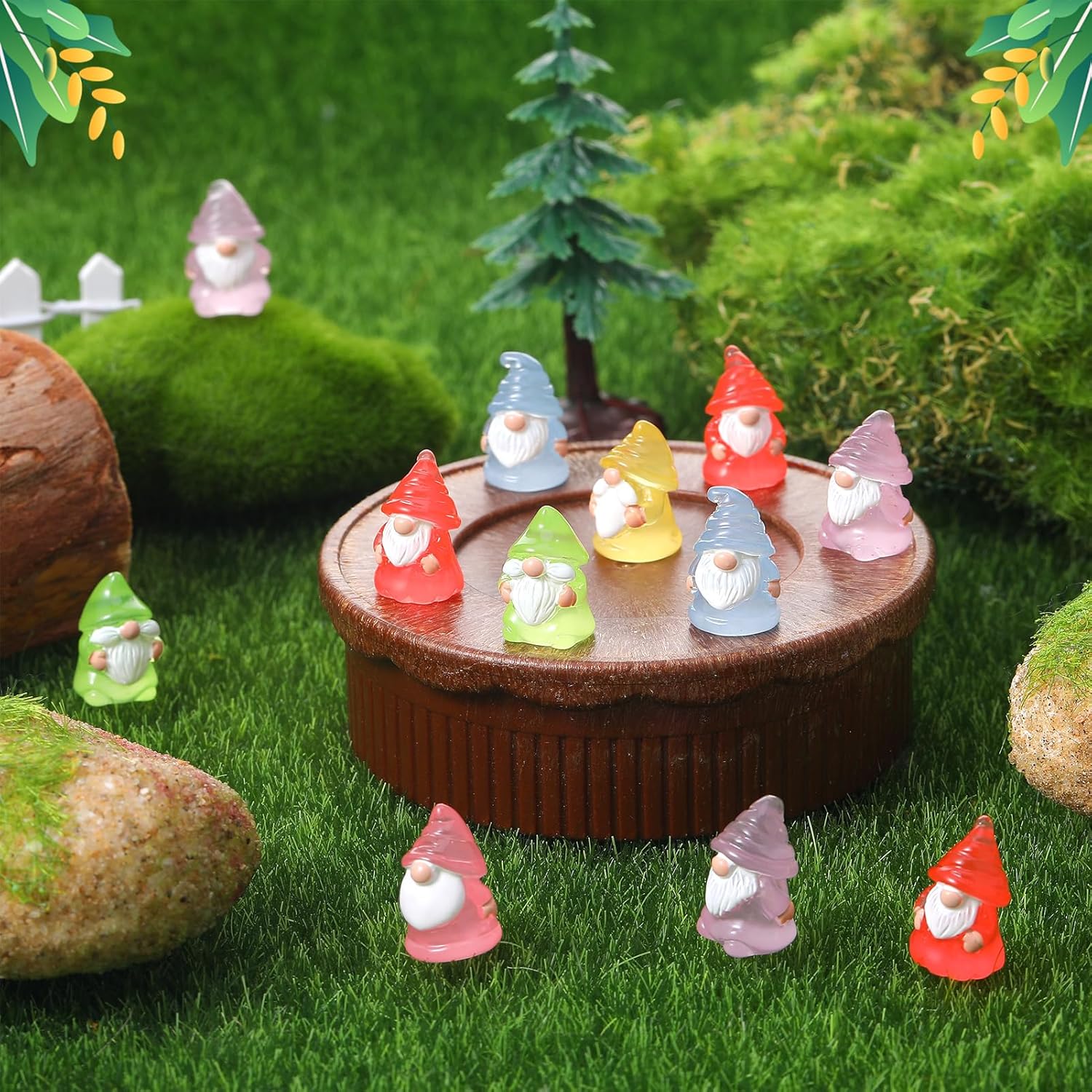 30pcs Mini Gnome Figurines Glow in Dark Resin Fairy Garden Decor