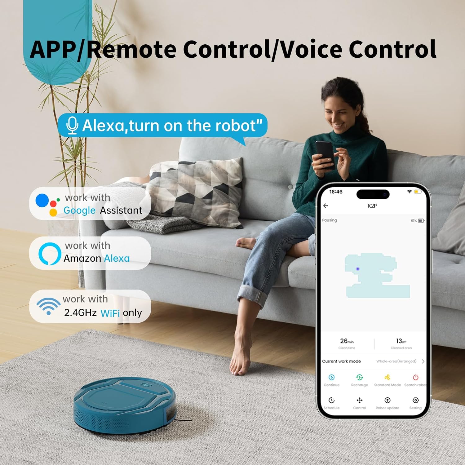 Robot Vacuum Cleaner 3000Pa Pet Hair Tangle Free WiFi App Auto Charge