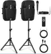 Portable PA Speaker System 1800W Bluetooth Karaoke Mic Stands