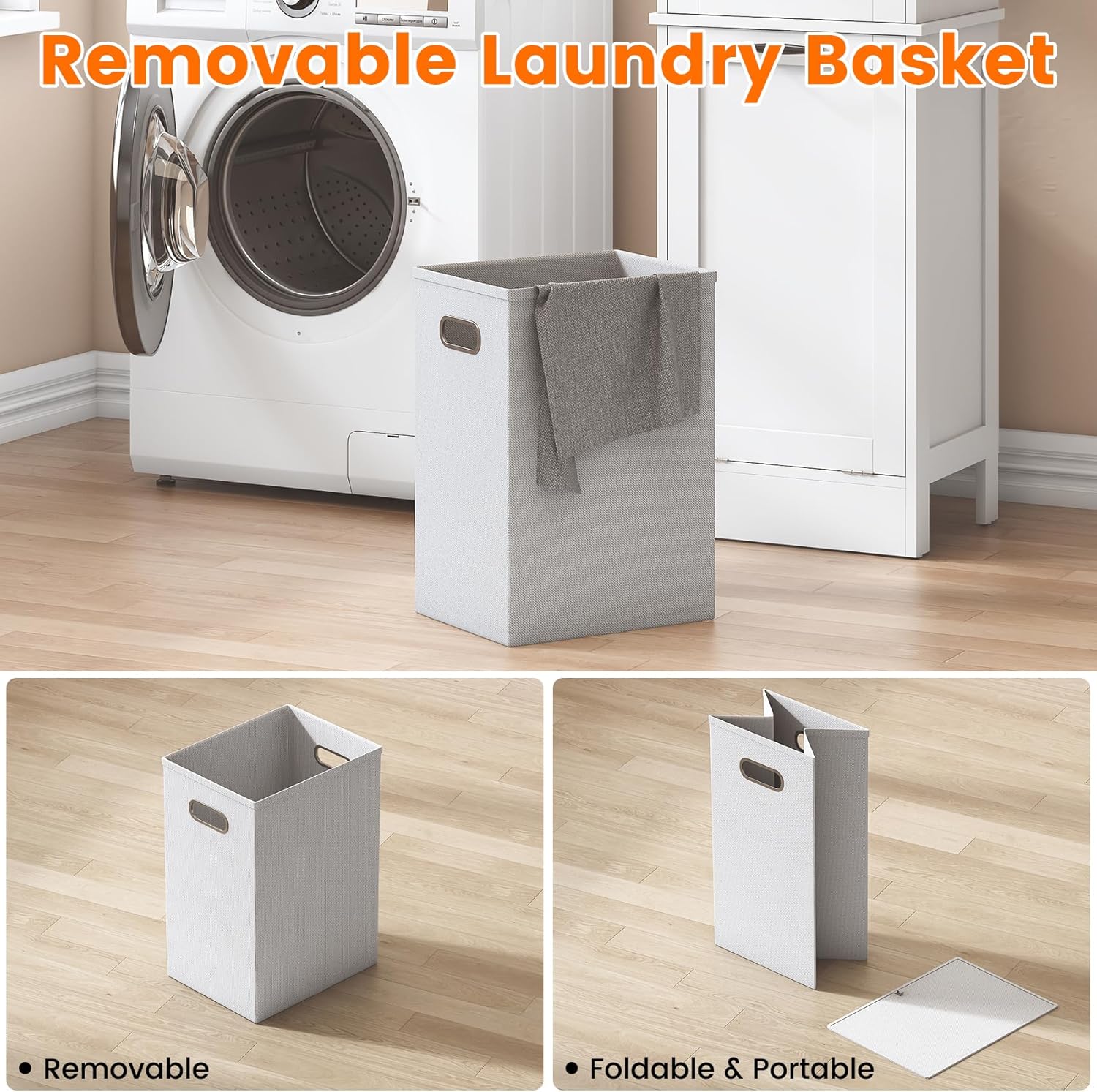 Tall Bathroom Cabinet Laundry Hamper Drawer Shelves White 170cm