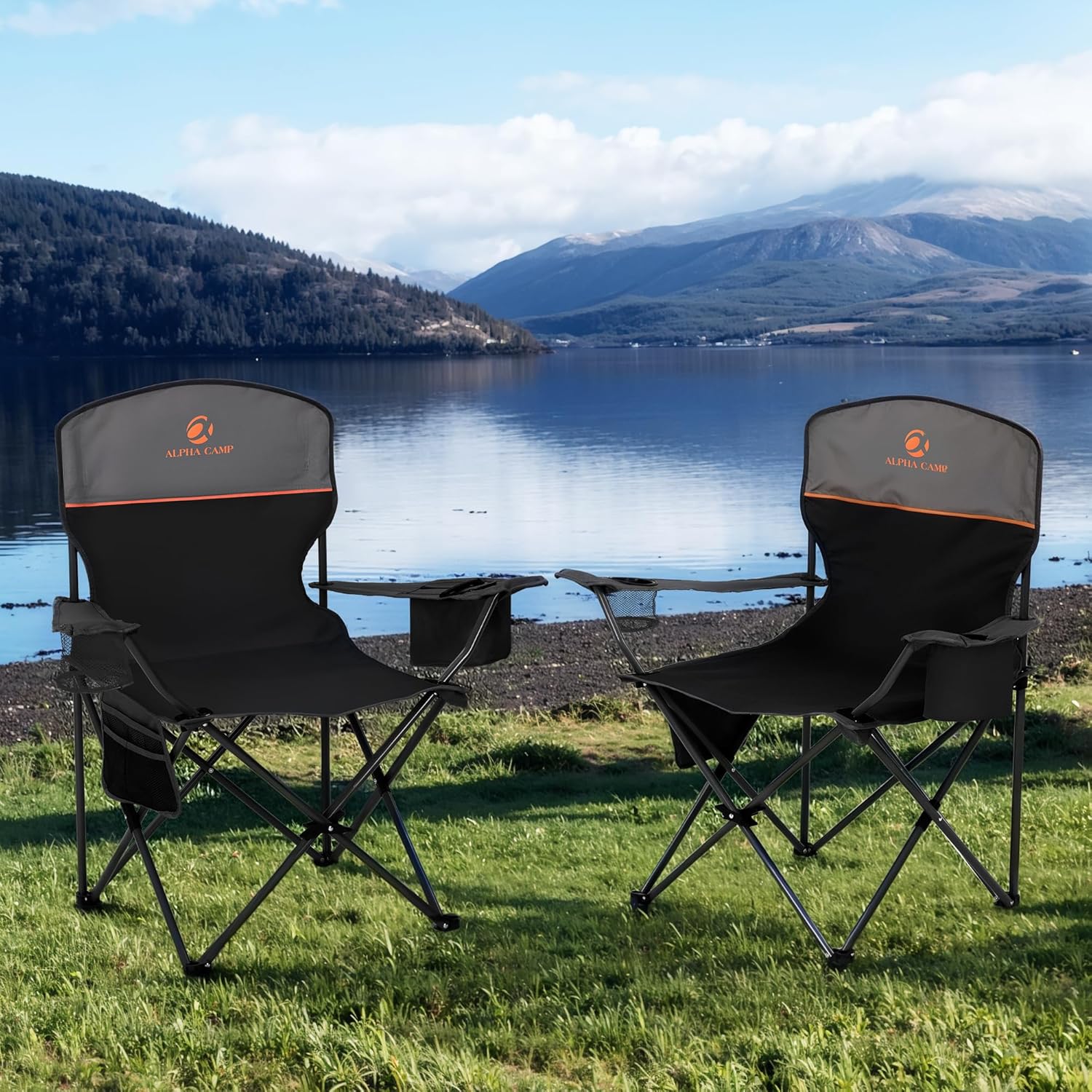 Camping Chairs 2 Pack Cooler Bag Mesh Back Black