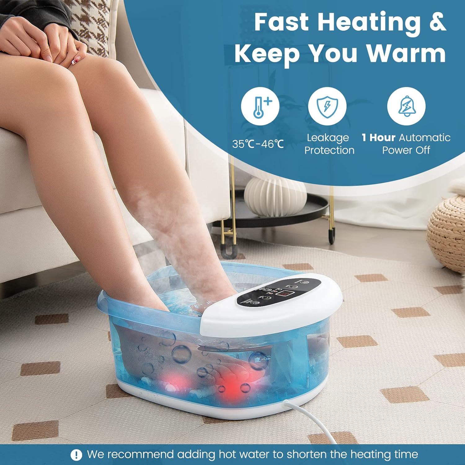 Foot Spa Massager Heat Bubble Vibration 12 Rollers Temp Control