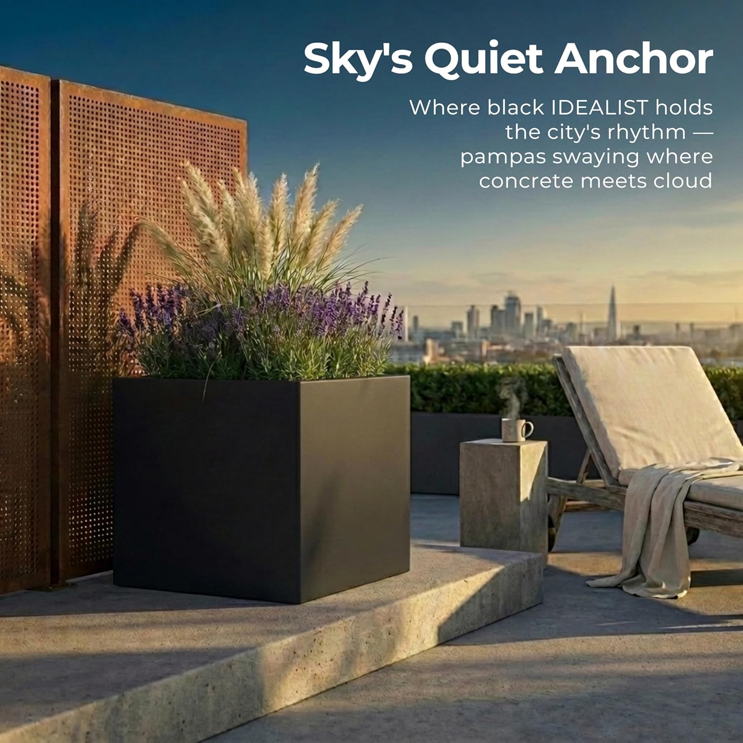 60cm Large Square Planter Black Stone Effect Tree Pot Drainage