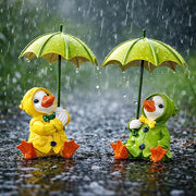 Duck Garden Ornaments Set 2 Resin Sitting Ducks Umbrella Decor