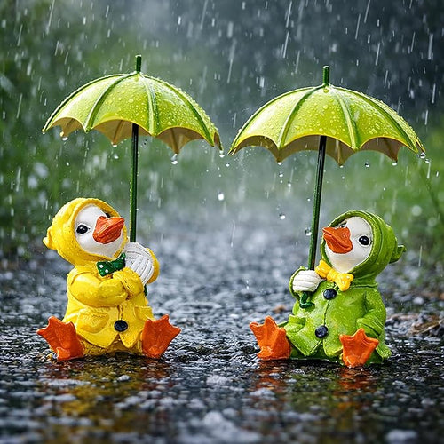 Duck Garden Ornaments Set 2 Resin Sitting Ducks Umbrella Decor
