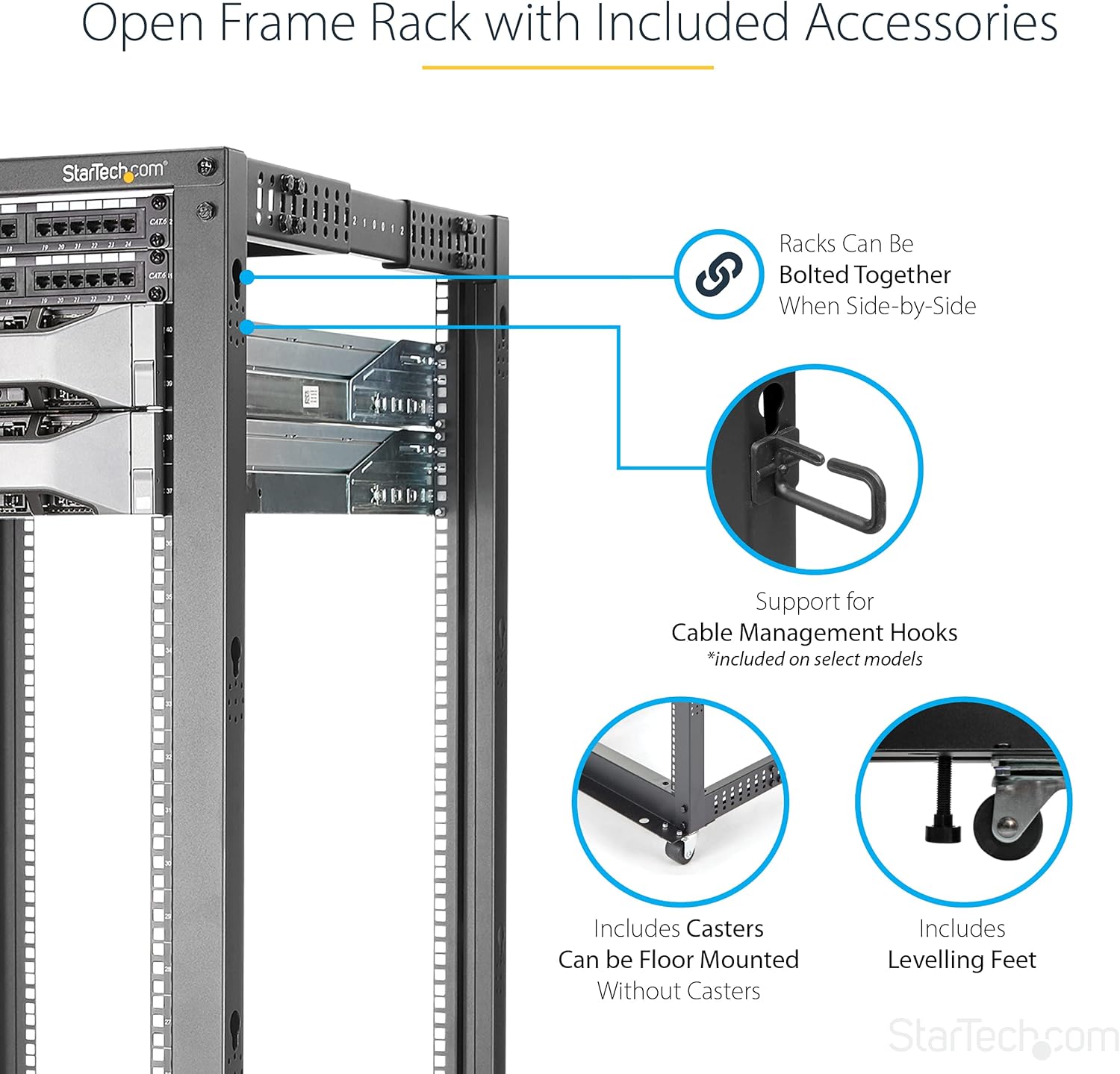 42U Mobile Open Frame Server Rack 4 Post with Wheels