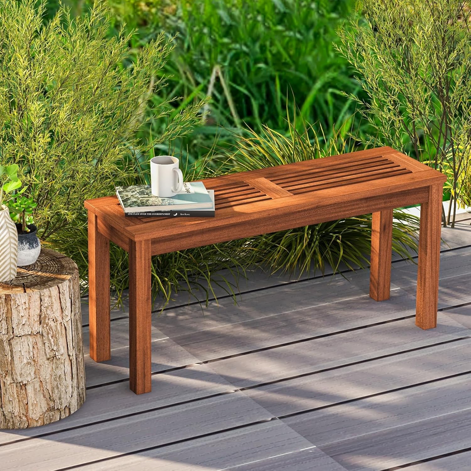 2 Seater Wooden Garden Bench Slatted Patio Seat 100cm