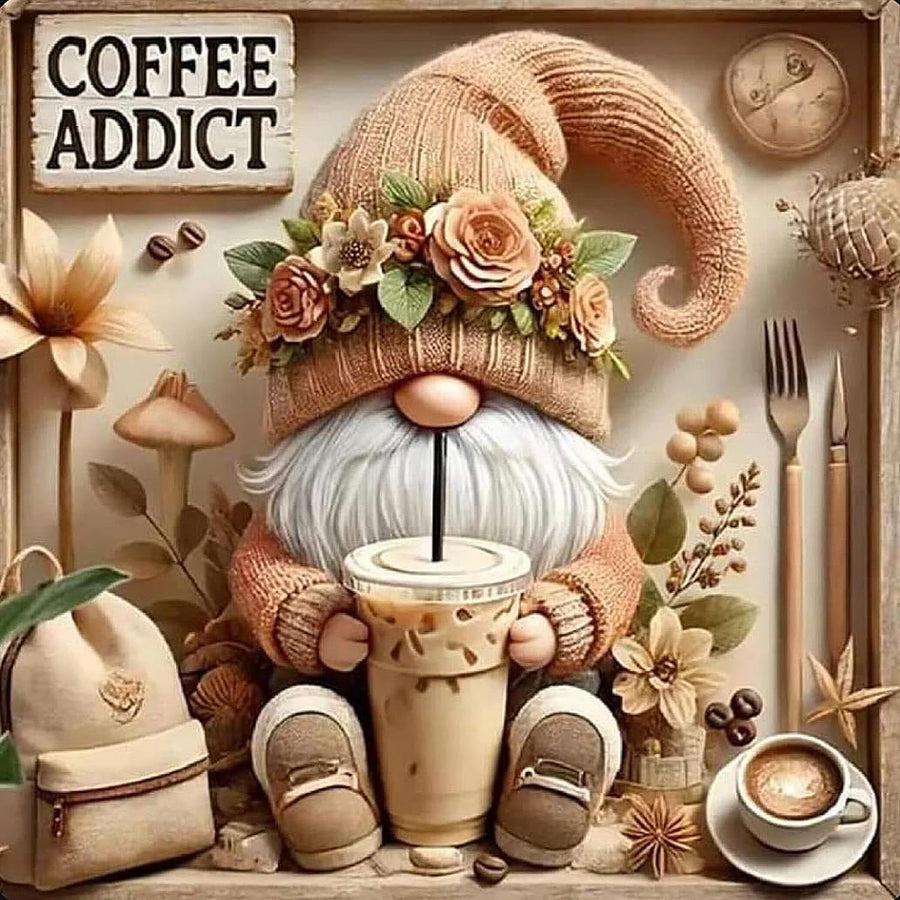 Gnome Diamond Painting Kit Coffee DIY 5D Art Canvas 14x14