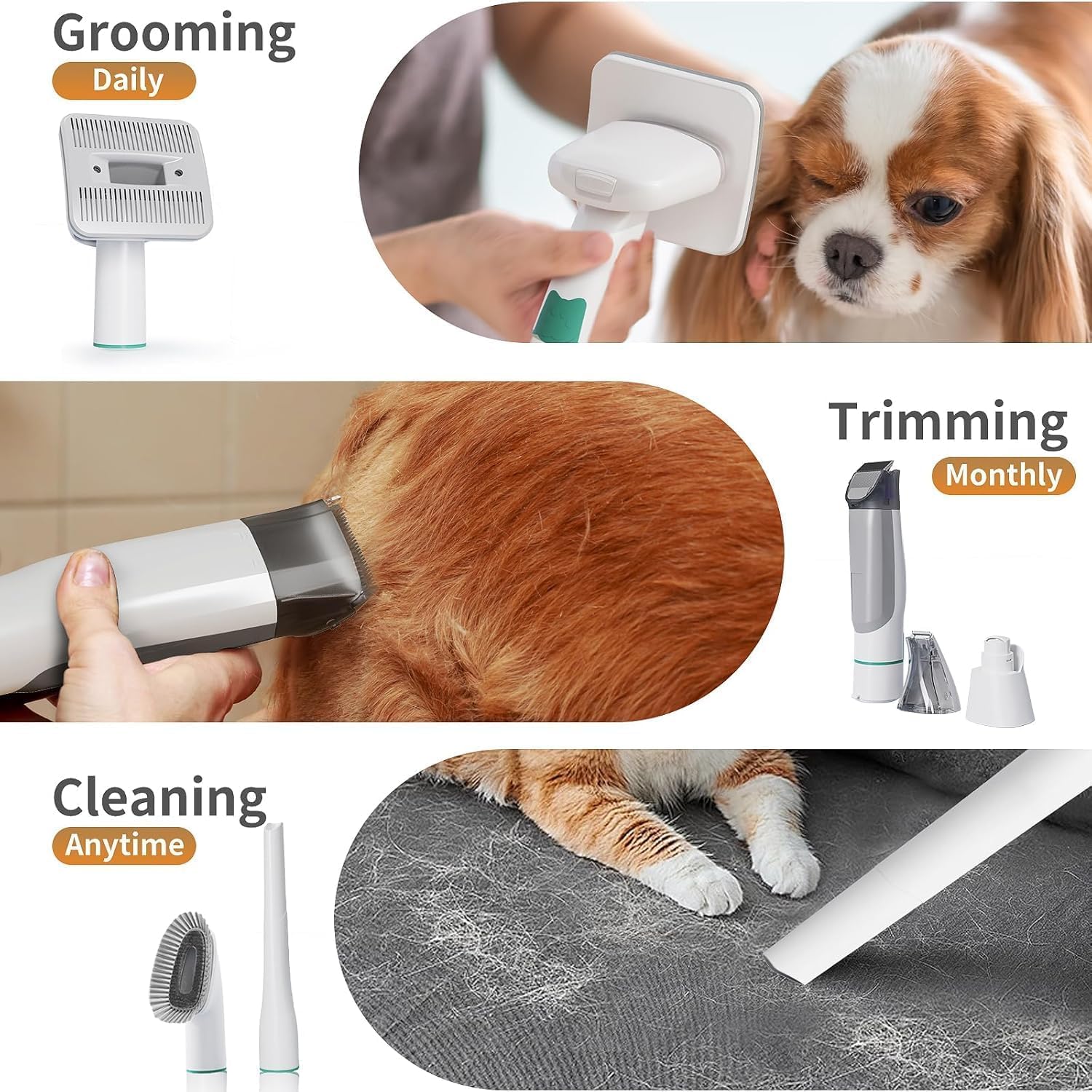 Dog Grooming Vacuum Kit 6 Tool Clipper Nail Grinder