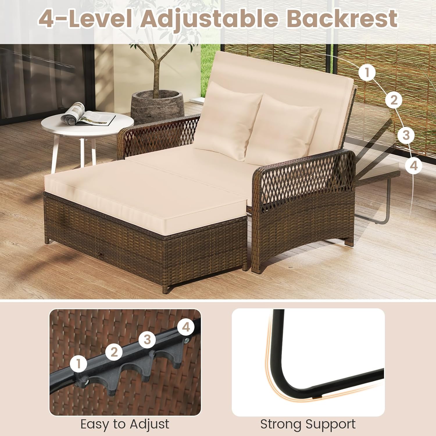 Patio Rattan Daybed Double Sun Lounger Storage Beige