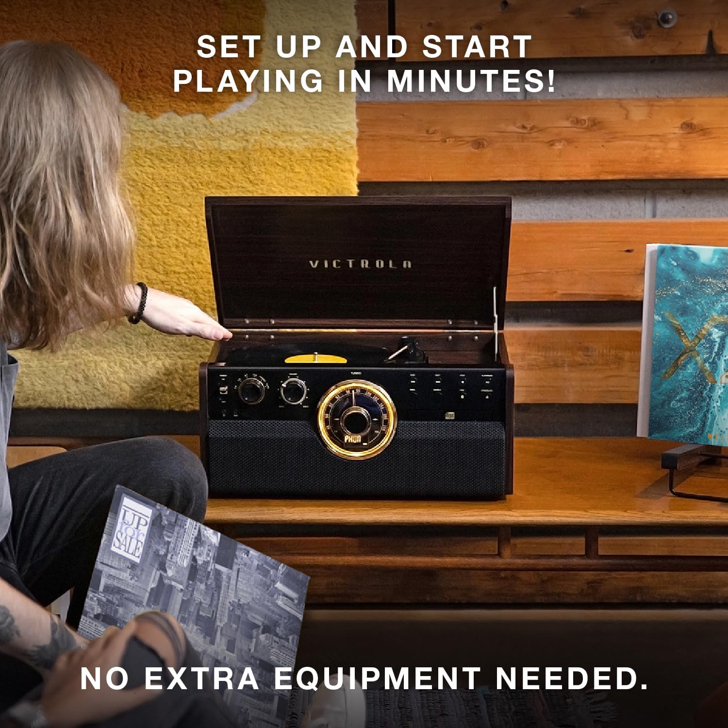 6 in 1 Wood Record Player Bluetooth CD Cassette Walnut