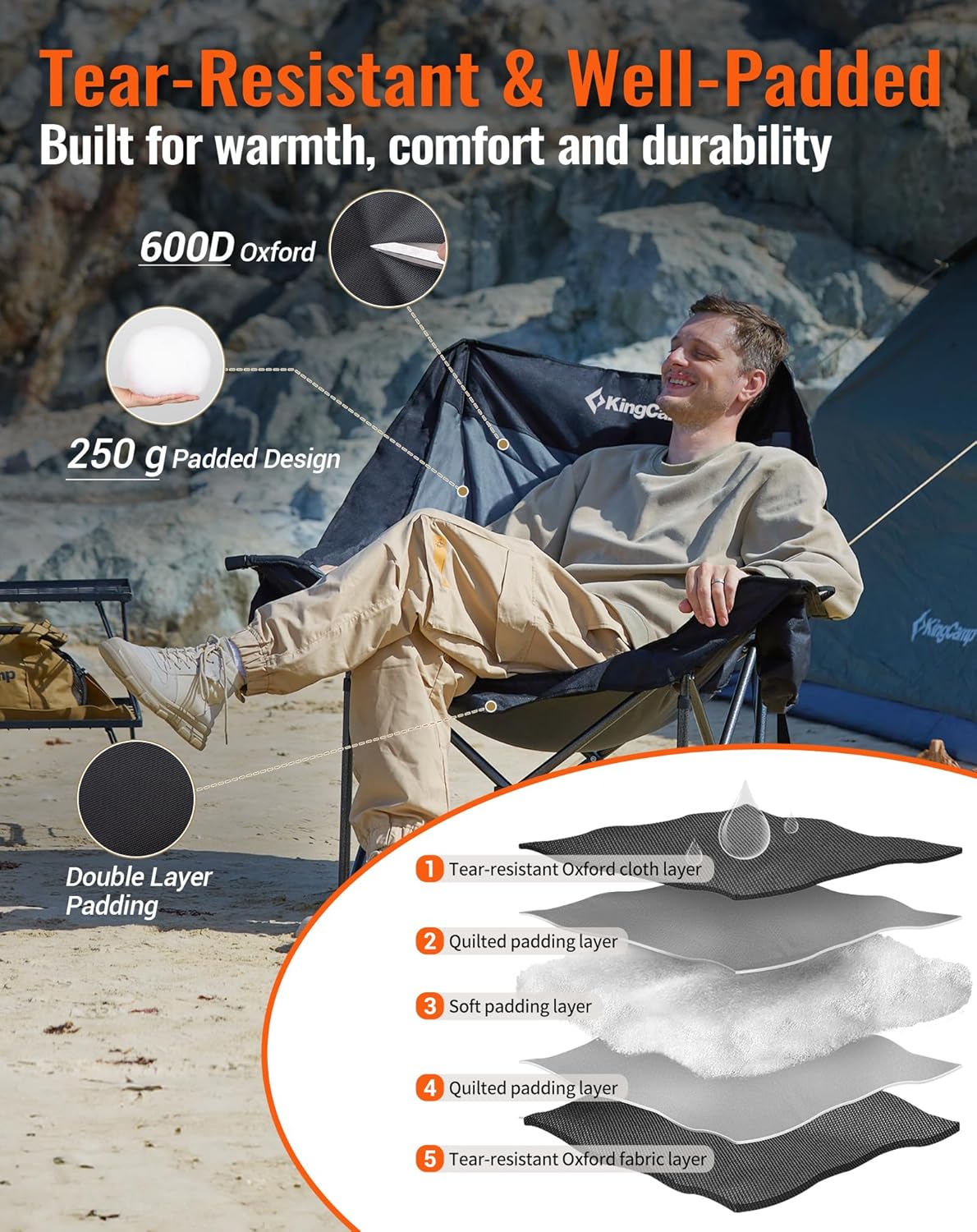 Heated XL Camping Chair 200KG Cooler Pocket